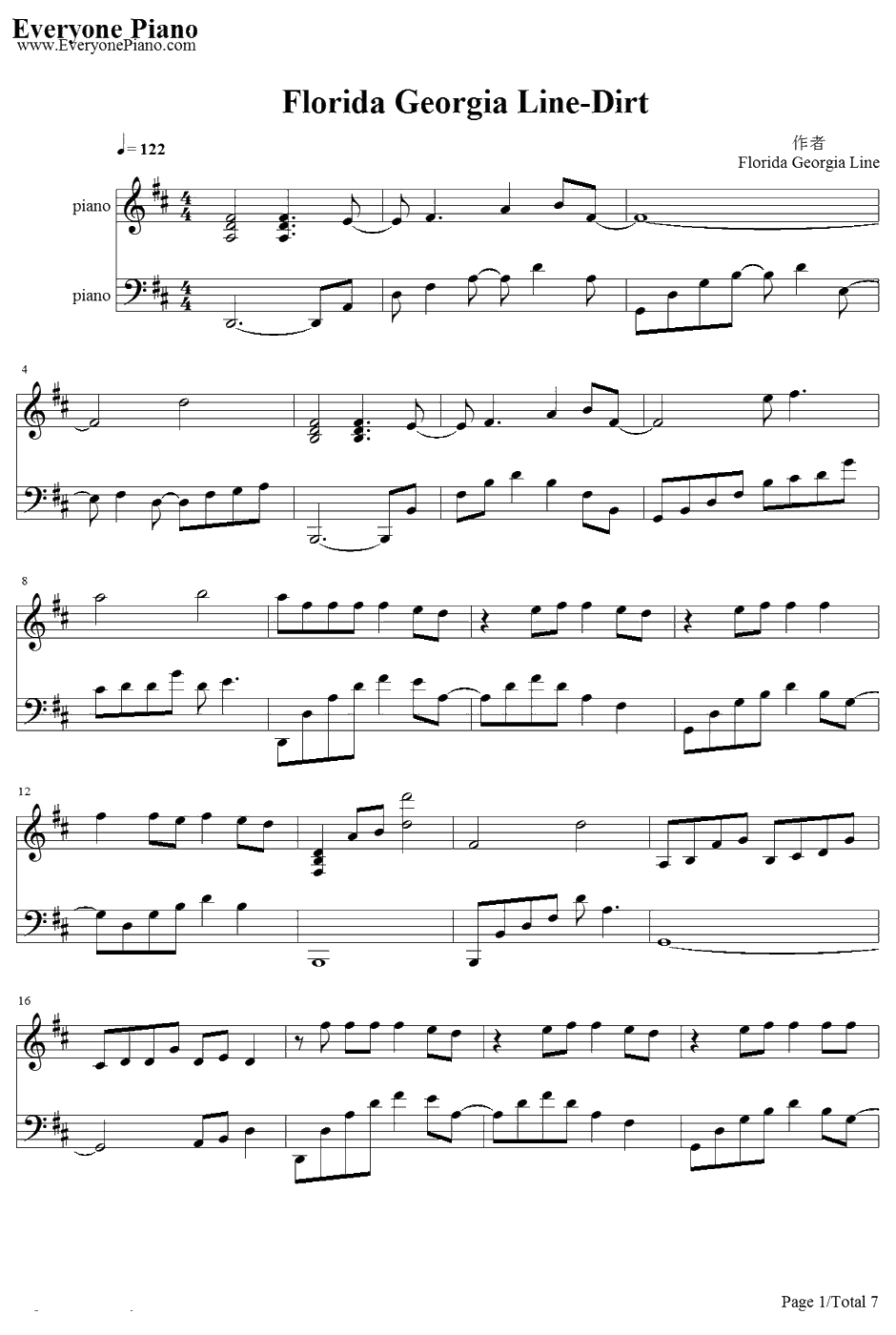 Dirt钢琴谱-FloridaGeorgiaLine1