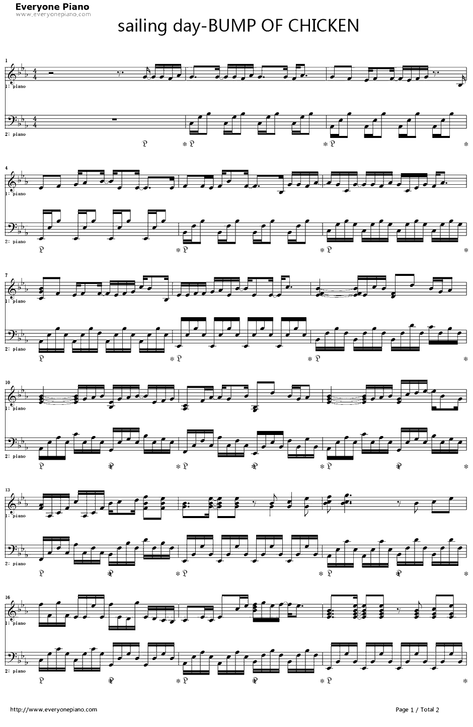 Sailing Day钢琴谱-BumpofChicken-ONEPIECE死亡尽头的冒险ED1