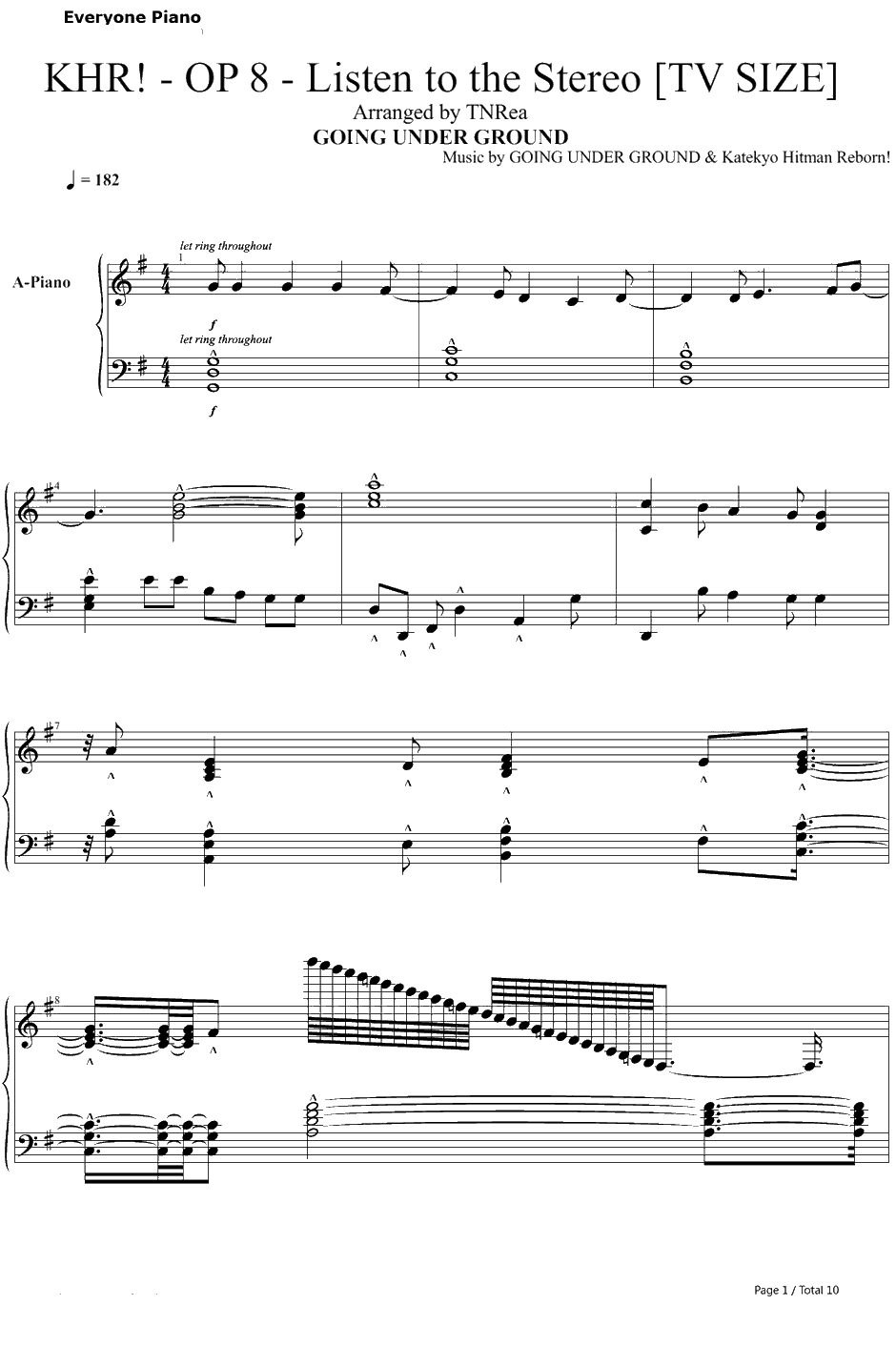 LISTEN TO THE STEREO!!钢琴谱-GOINGUNDERGROUND-家庭教师ヒットマンREBORN!OP81