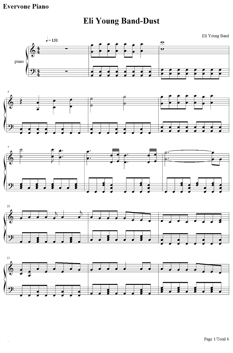 Dust钢琴谱-EliYoungBand1