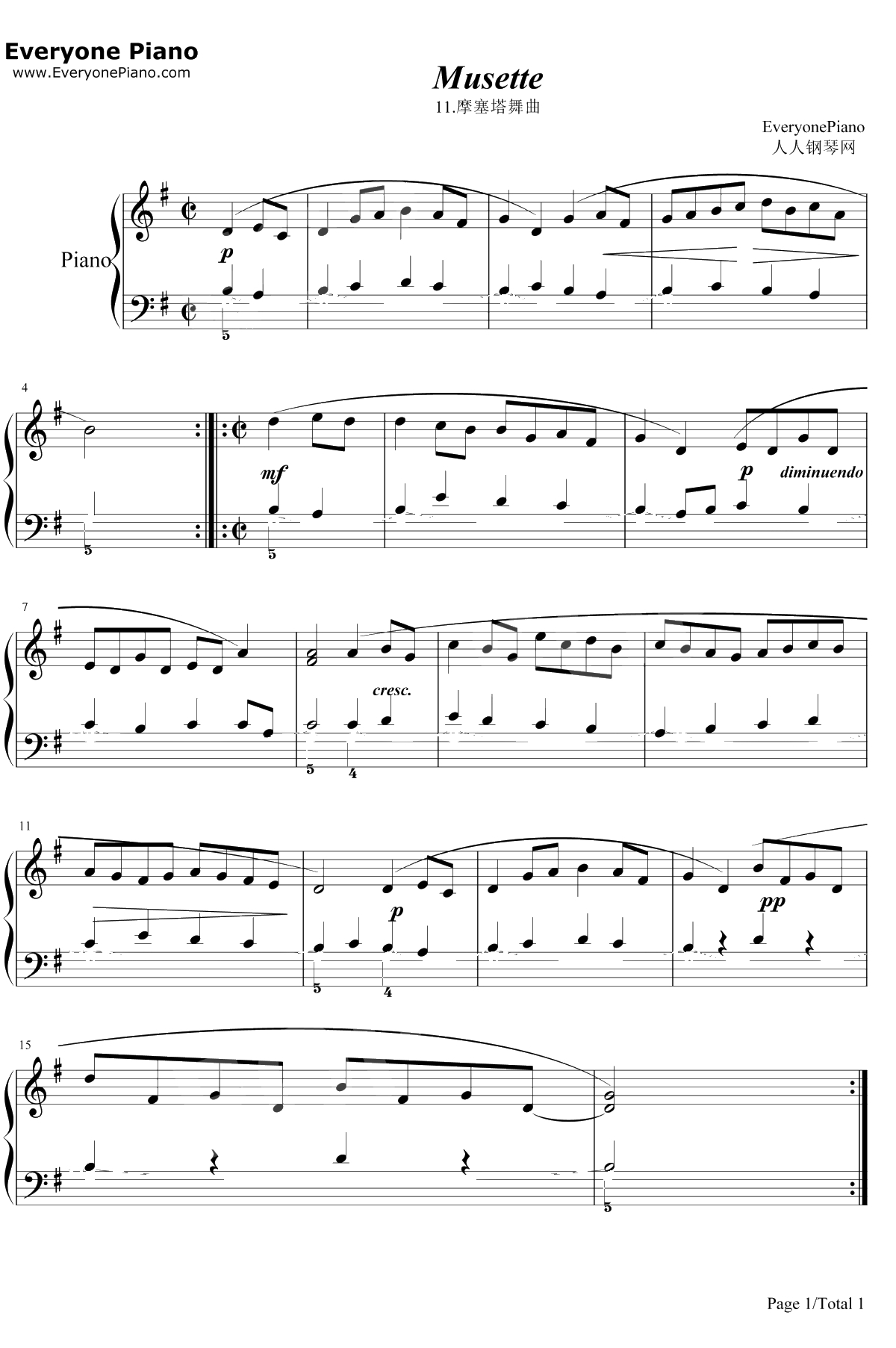 摩塞塔舞曲11钢琴谱-巴赫1