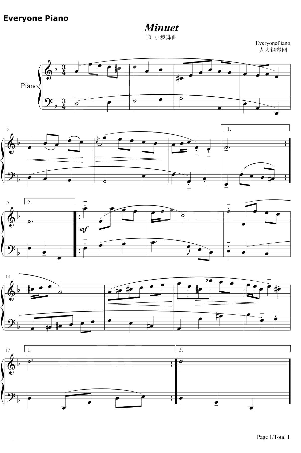 小步舞曲10钢琴谱-巴赫1