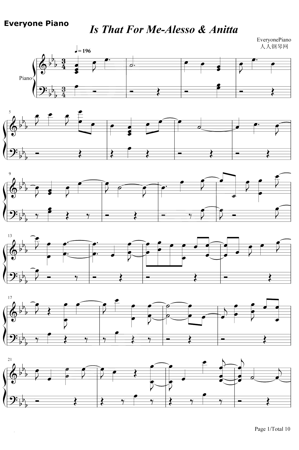 Is That For Me钢琴谱-Alesso/Anitta1