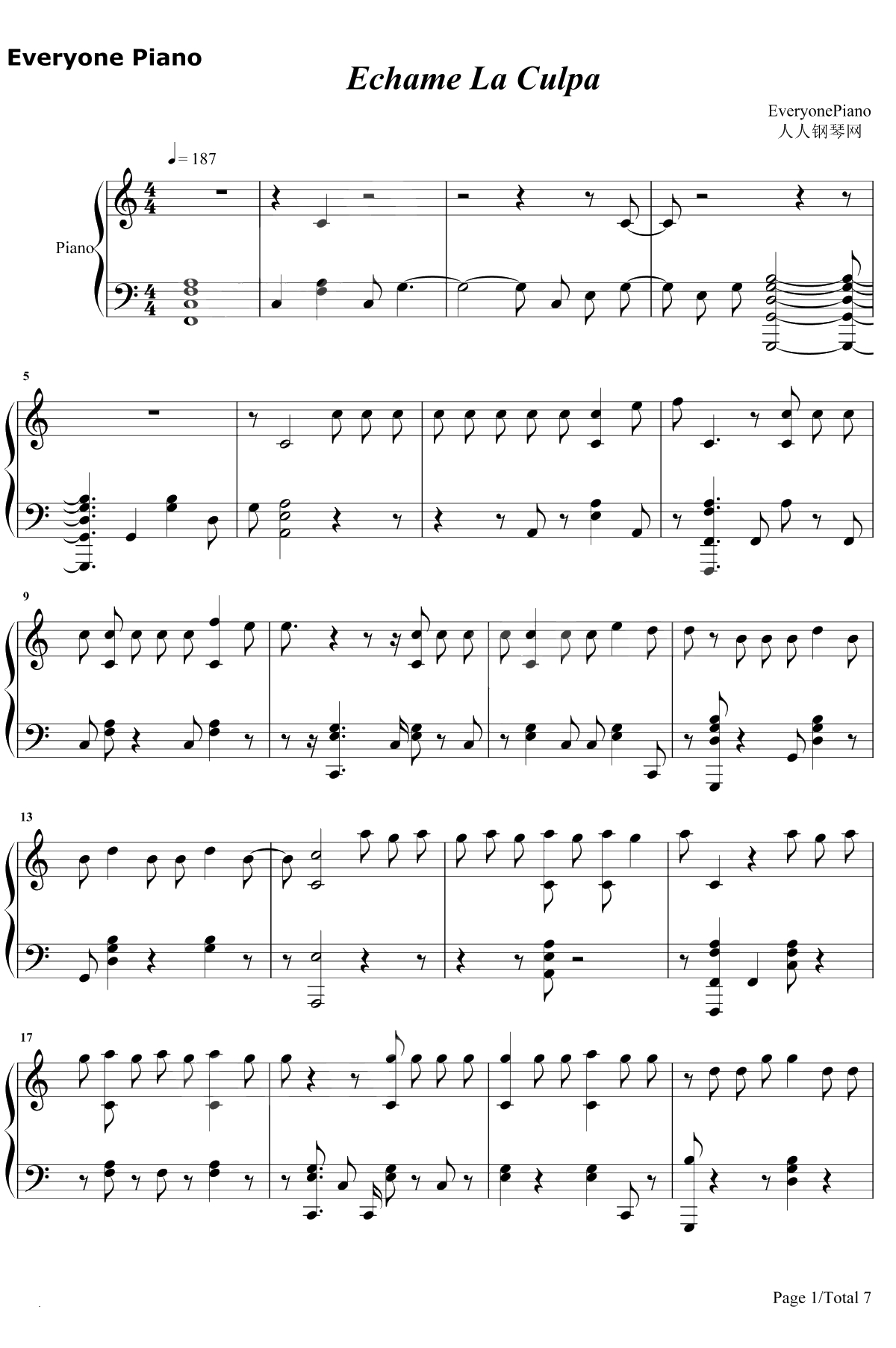 Échame La Culpa钢琴谱-Luis Fonsi / Demi Lovato1