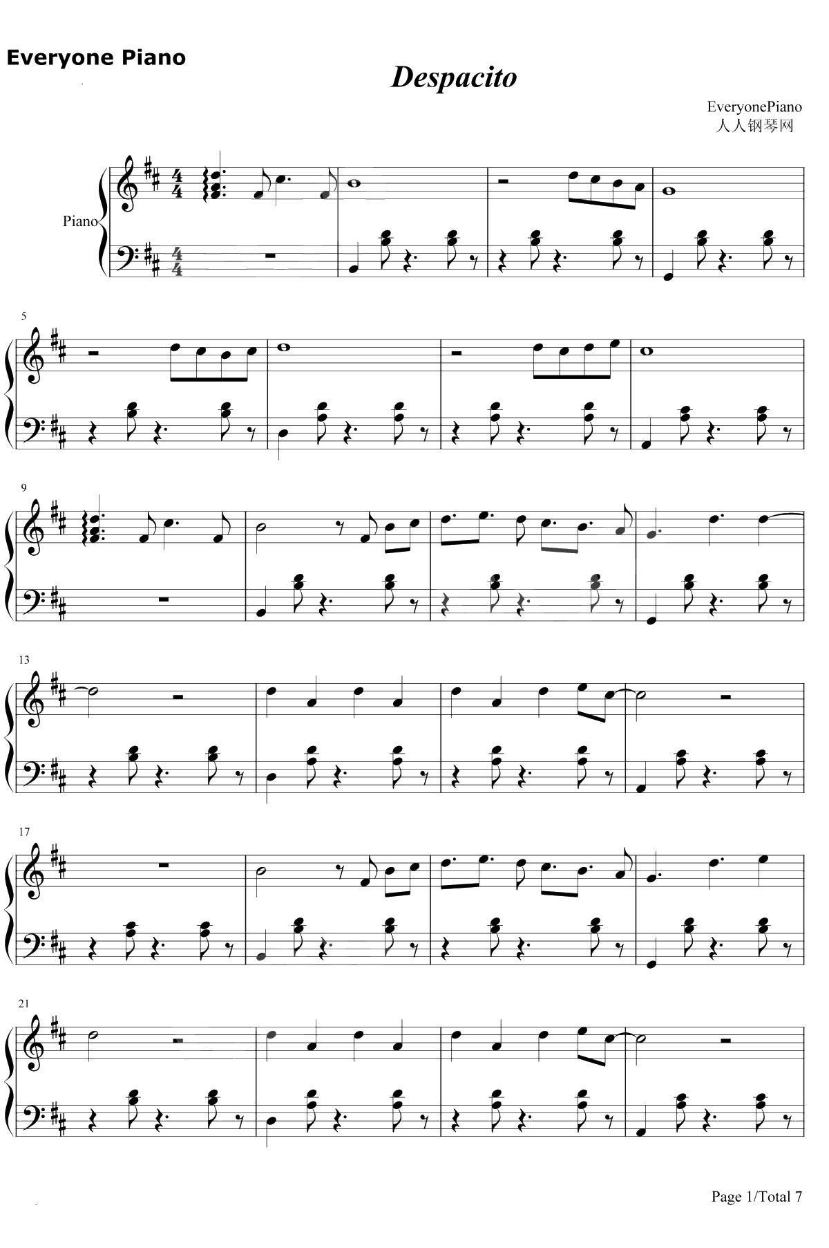 Despacito钢琴谱-Luis Fonsi/Daddy Yankee1