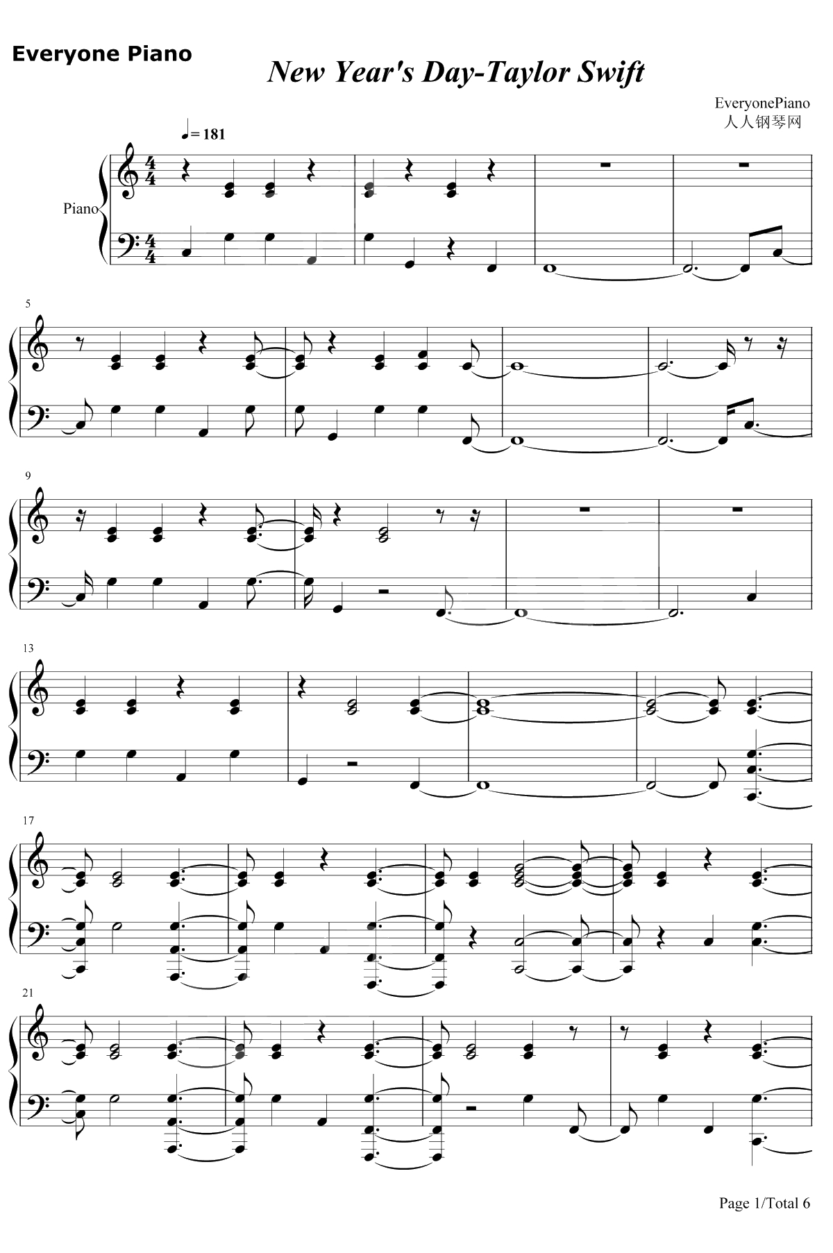 New Year's Day钢琴谱-Taylor Swift1