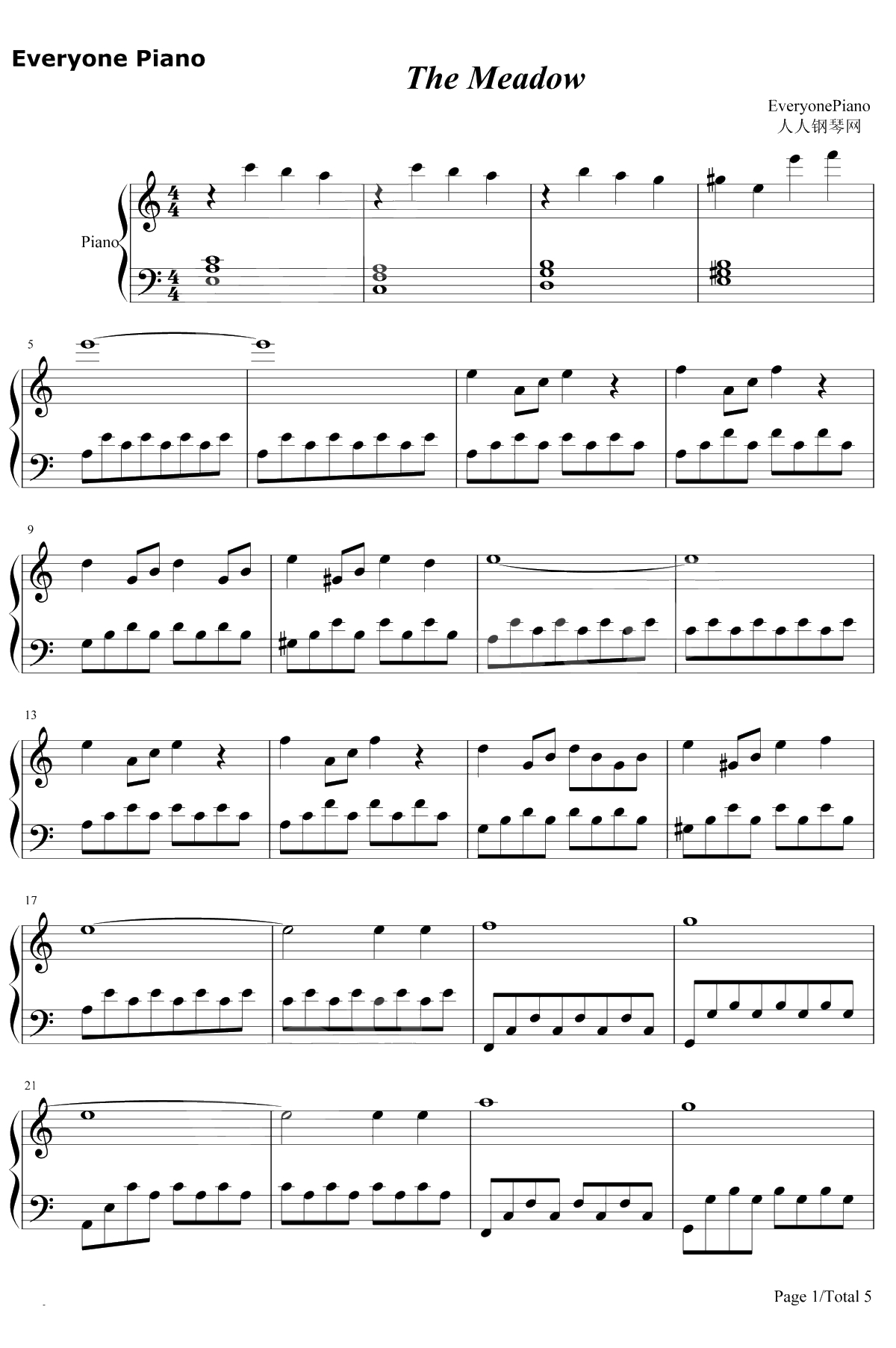 The Meadow钢琴谱-Alexandre Desplat1