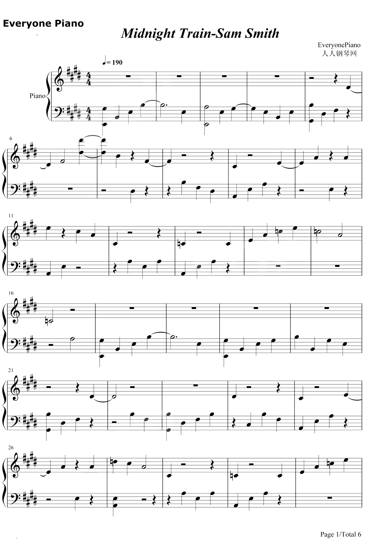 Midnight Train钢琴谱-Sam Smith1