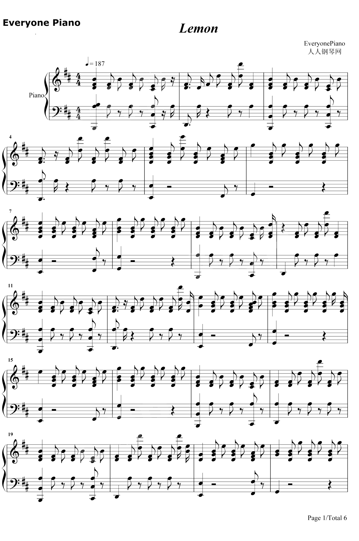 Lemon钢琴谱-N.E.R.D / Rihanna1