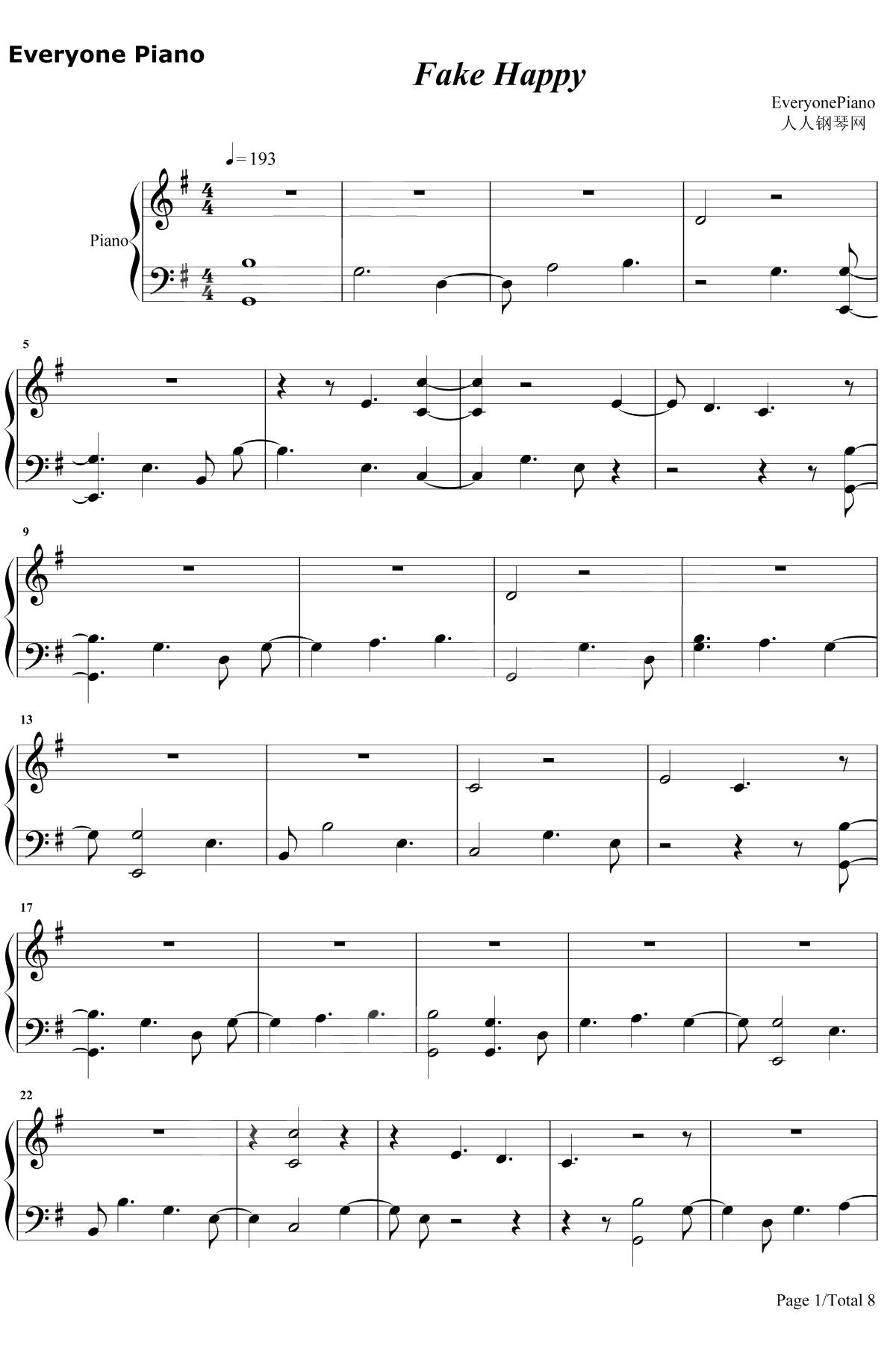 Fake Happy钢琴谱-Paramore1