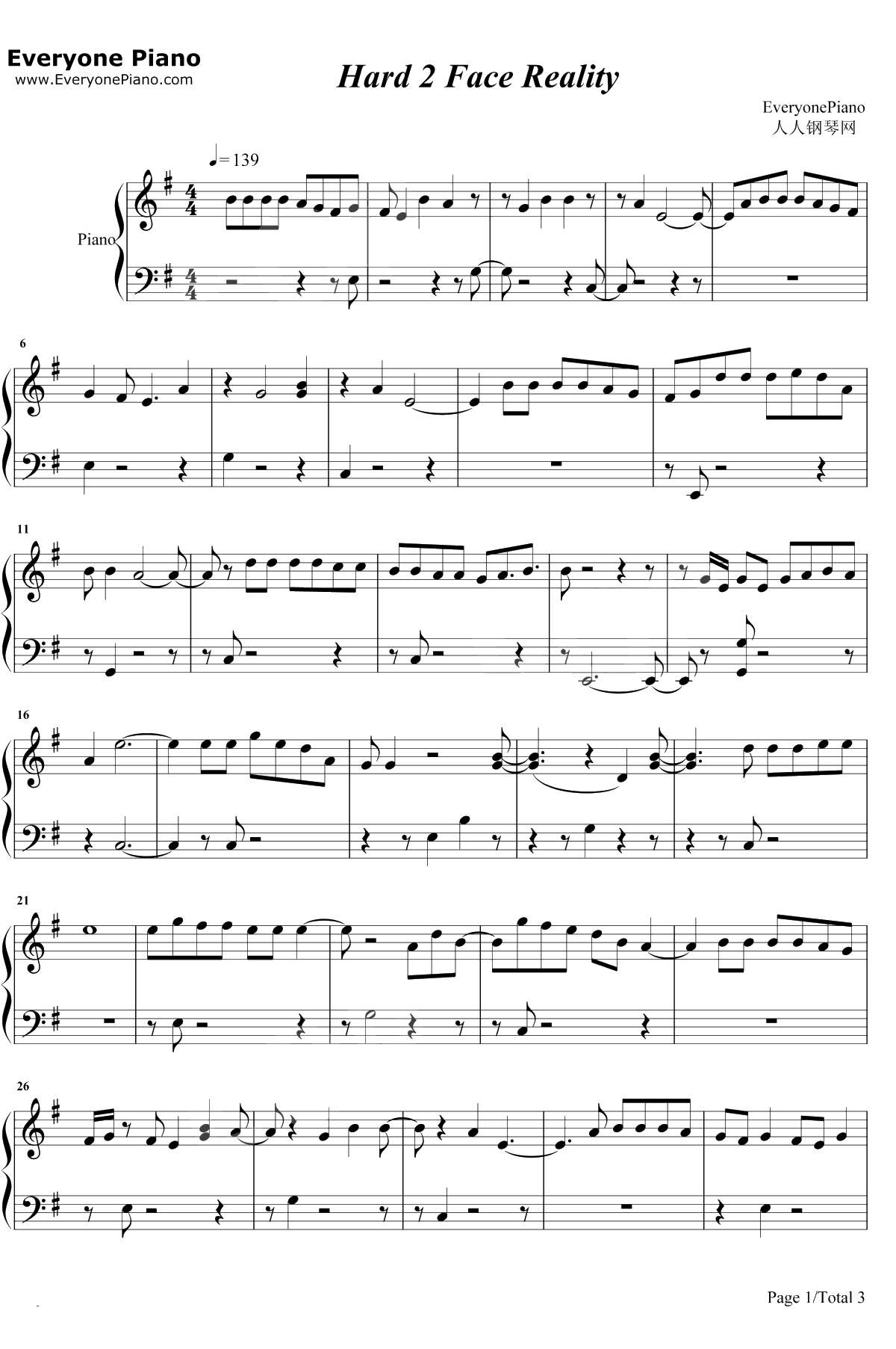 Hard 2 Face Reality钢琴谱-Poo Bear / Justin Bieber / Jay Electronica1