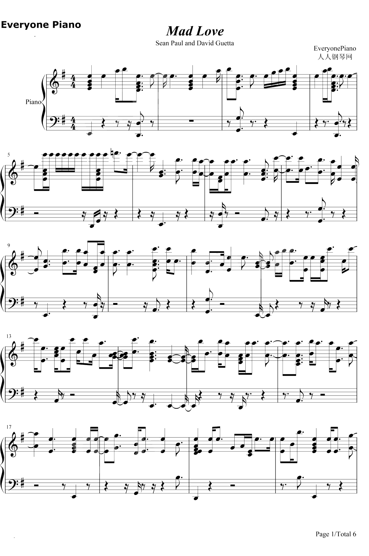 Mad Love钢琴谱-Sean Paul / David Guetta / Becky G1