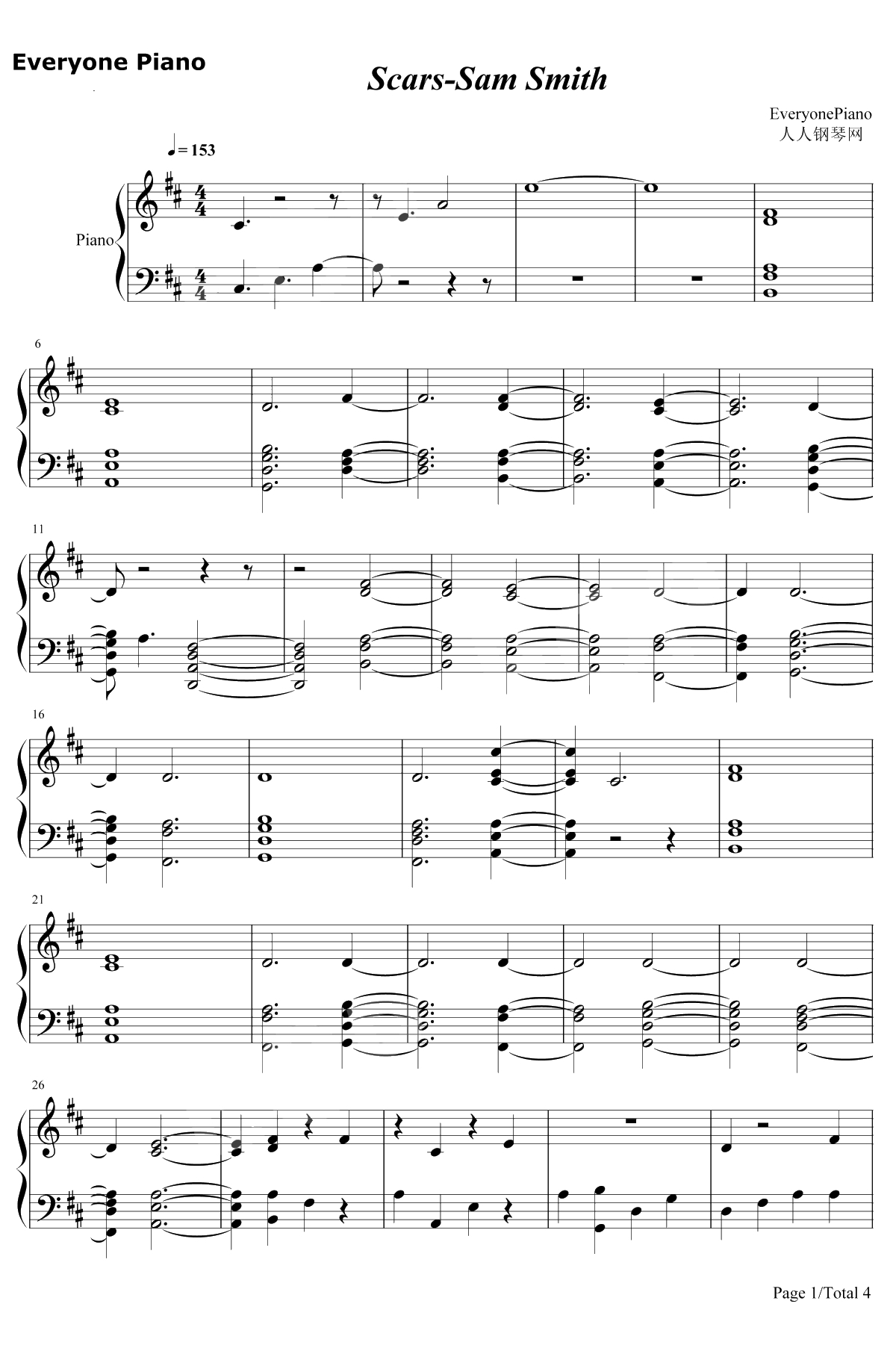 Scars钢琴谱-Sam Smith1
