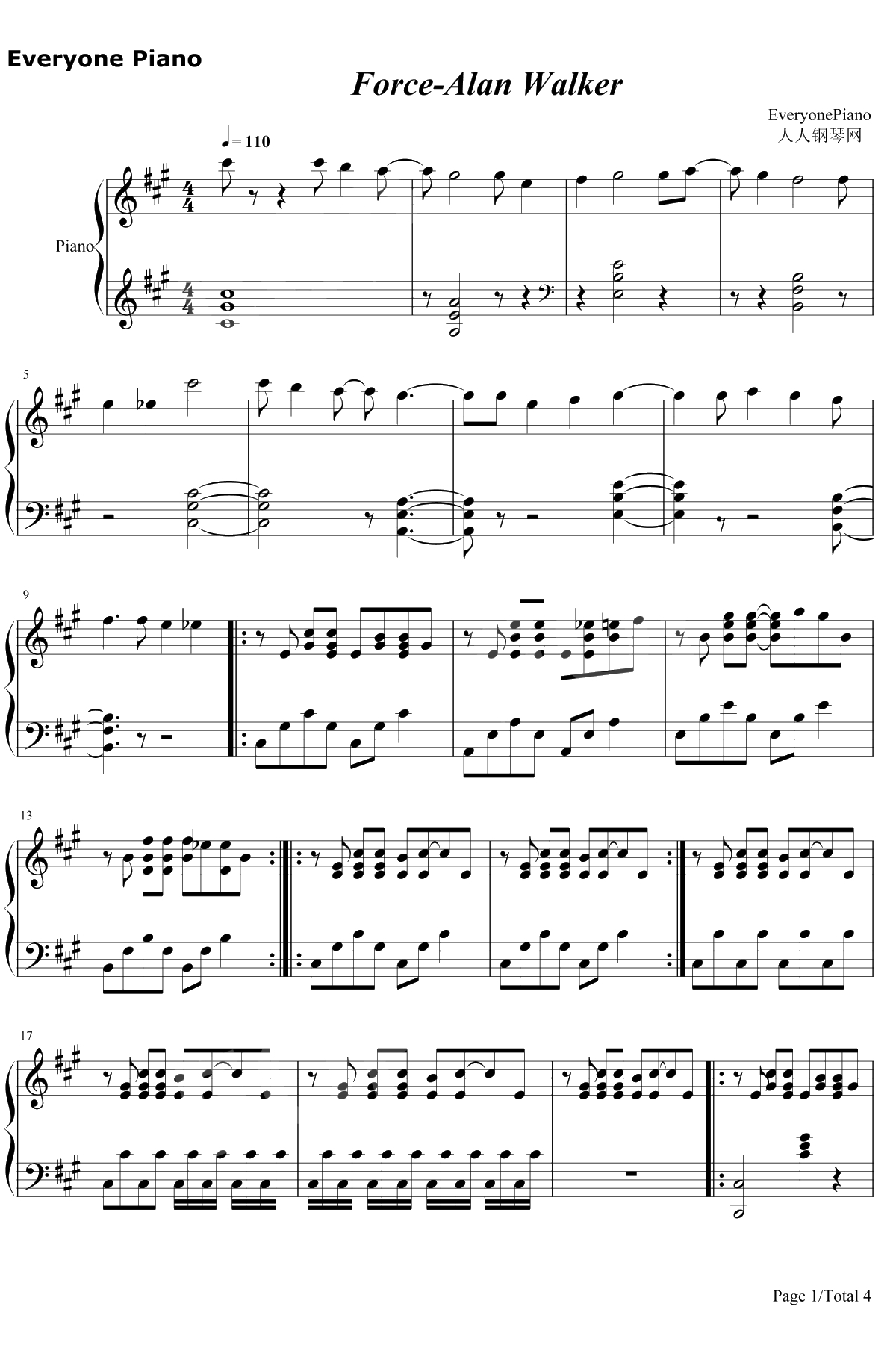 Force钢琴谱-Alan Walker1