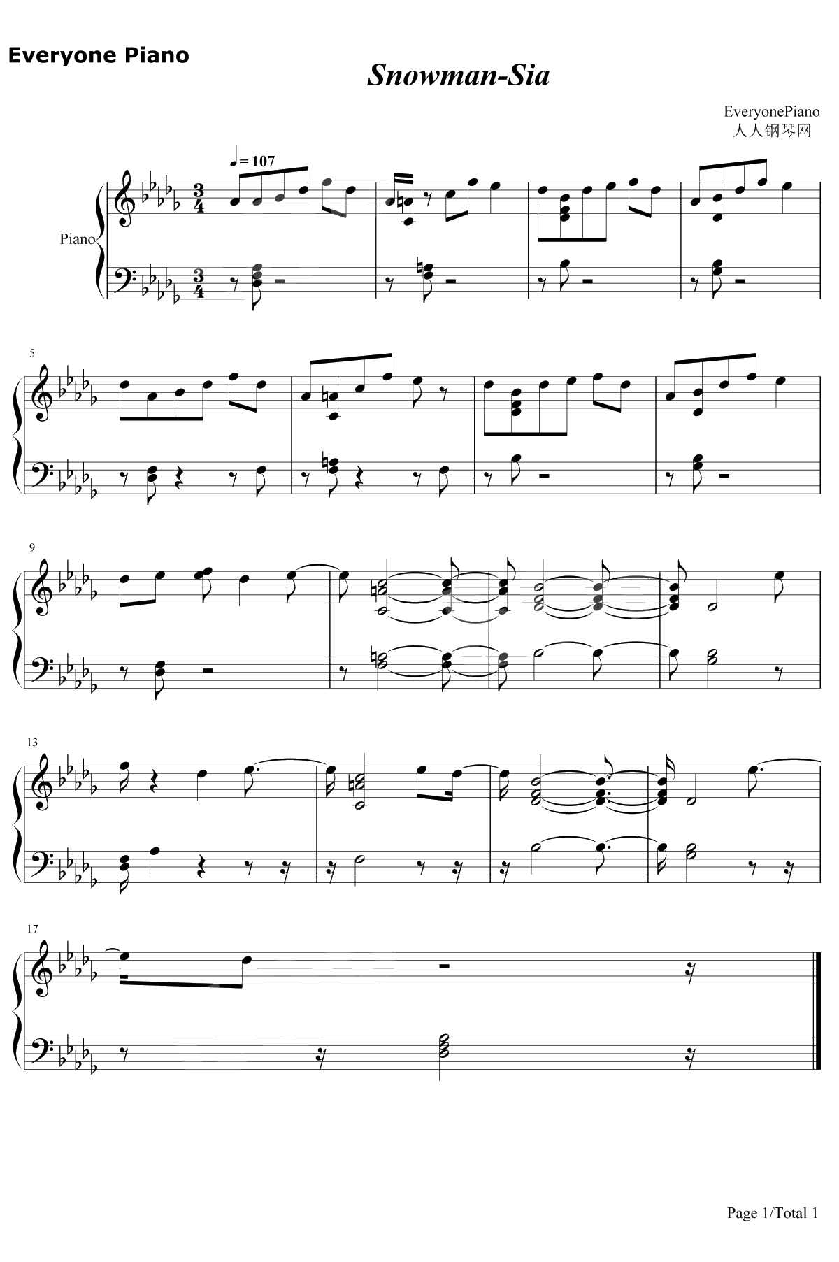 Snowman钢琴谱-Sia1
