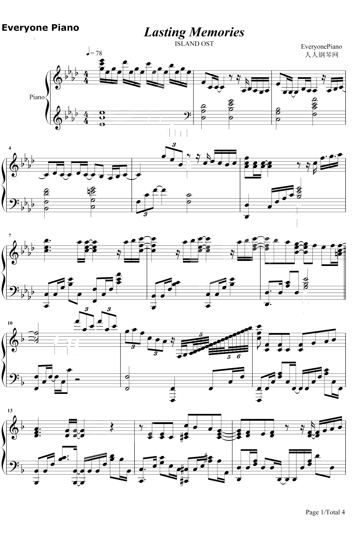 Lasting Memories钢琴谱-田村由香里1