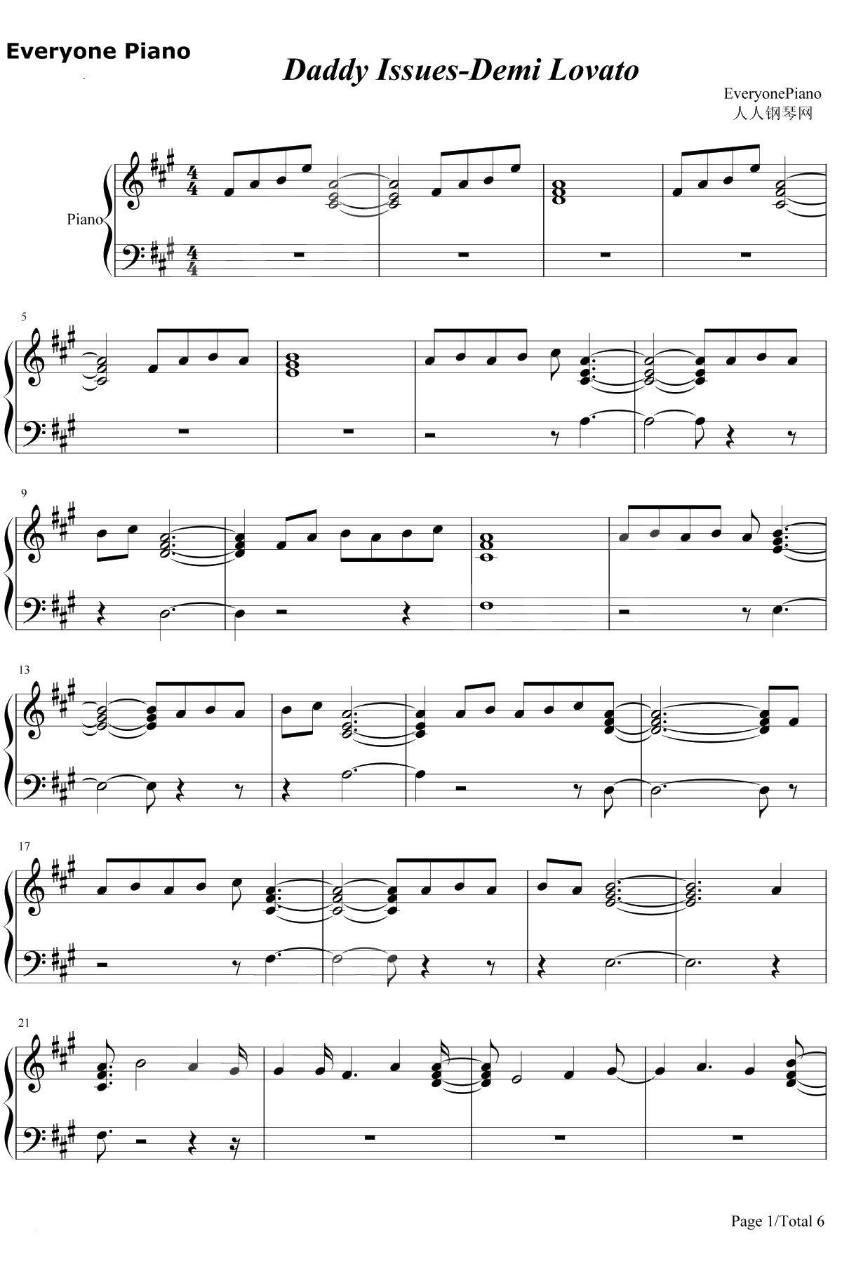 Daddy Issues钢琴谱-DemiLovato1