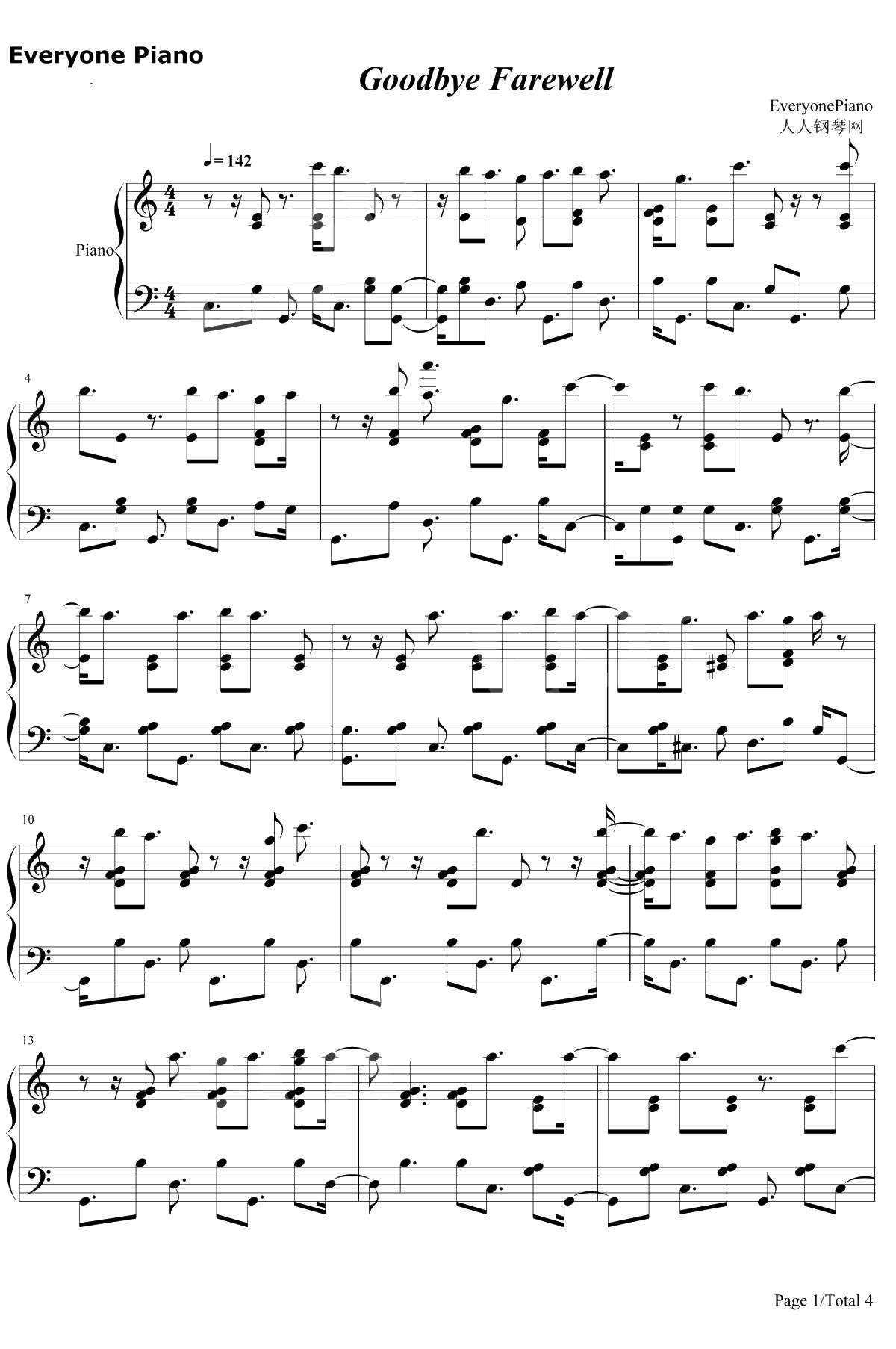 Goodbye Farewell钢琴谱-RichardSherman-克里斯托弗罗宾OST1