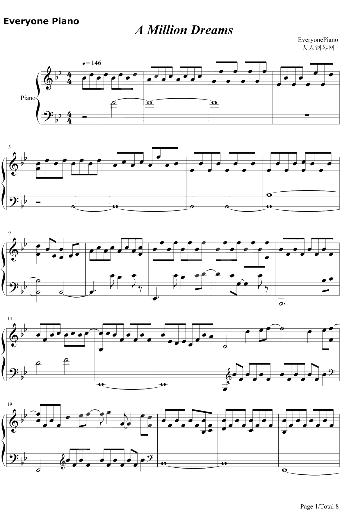 A Million Dreams钢琴谱-PasekandPaul-好听版1