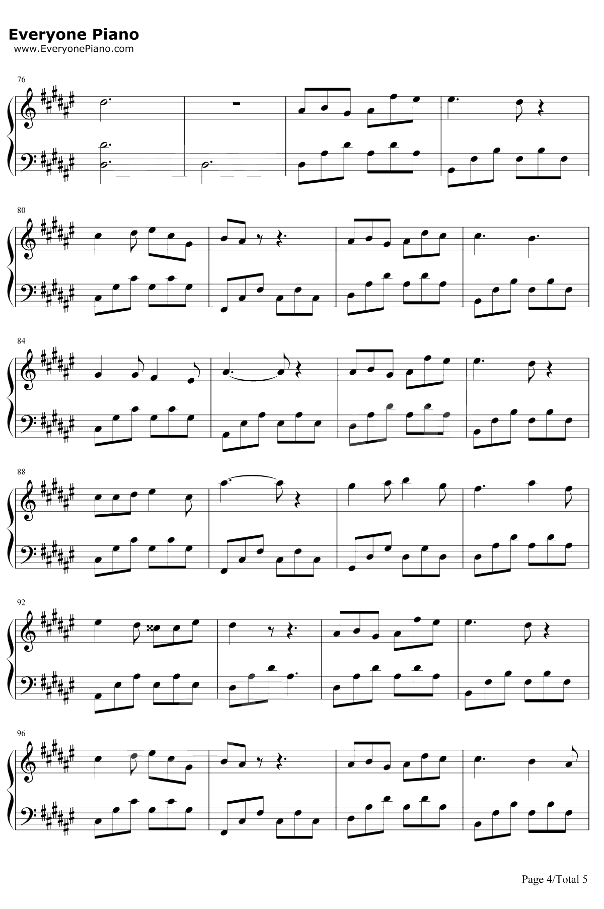 只要平凡钢琴谱-张杰/张碧晨-我不是药神主题曲4