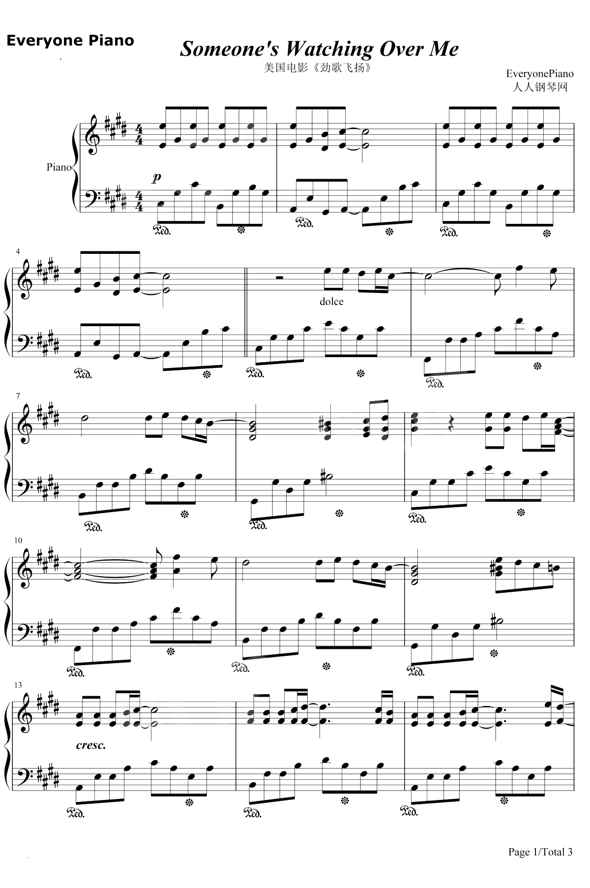 Someone's Watching Over Me钢琴谱-Hilary Duff1