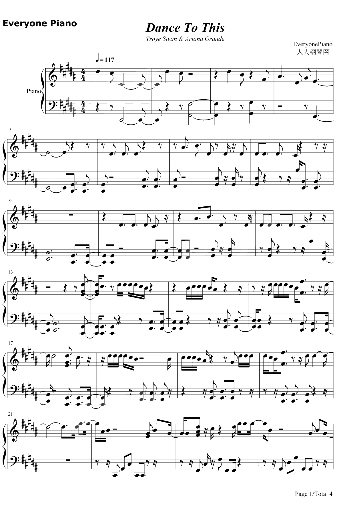 Dance To This钢琴谱-Troye Sivan / Ariana Grande1