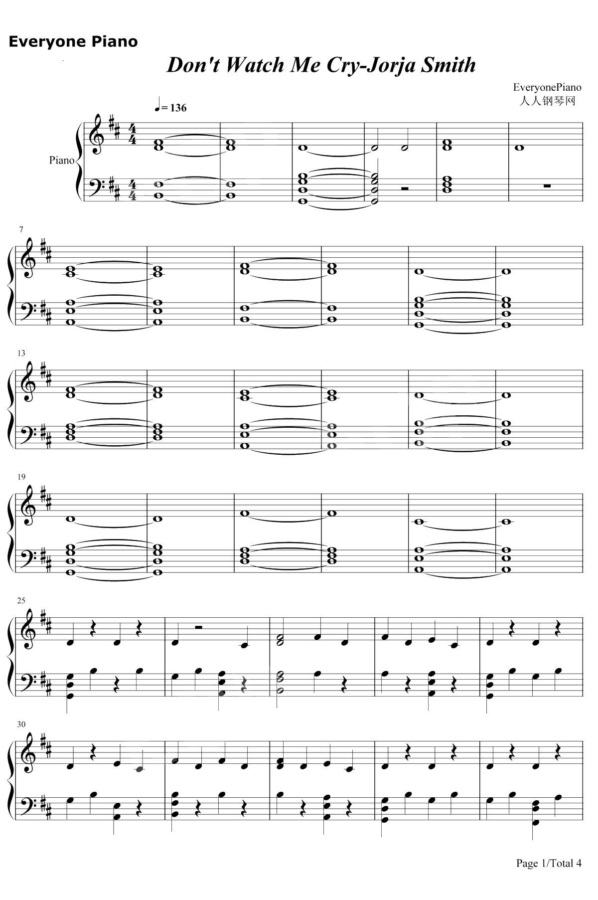 Don't Watch Me Cry钢琴谱-Jorja Smith1