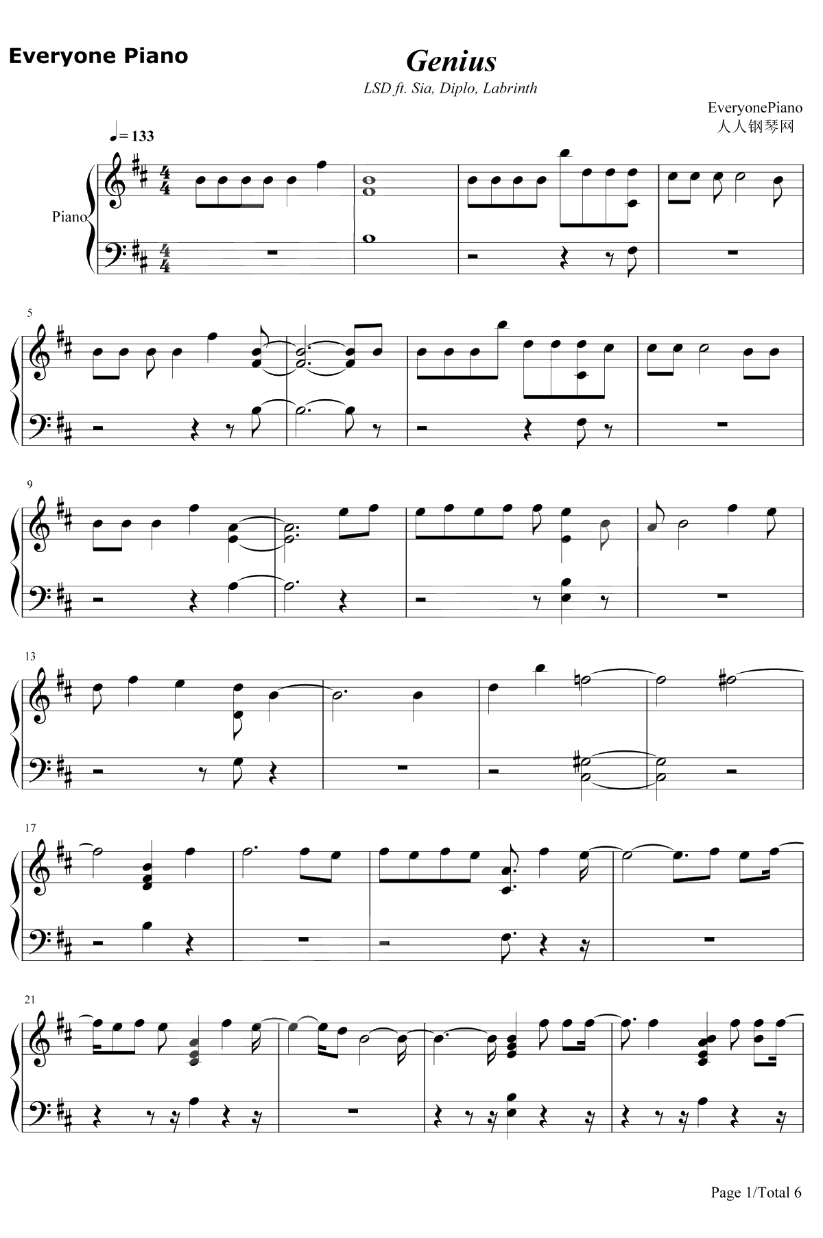 Genius钢琴谱-LSD1