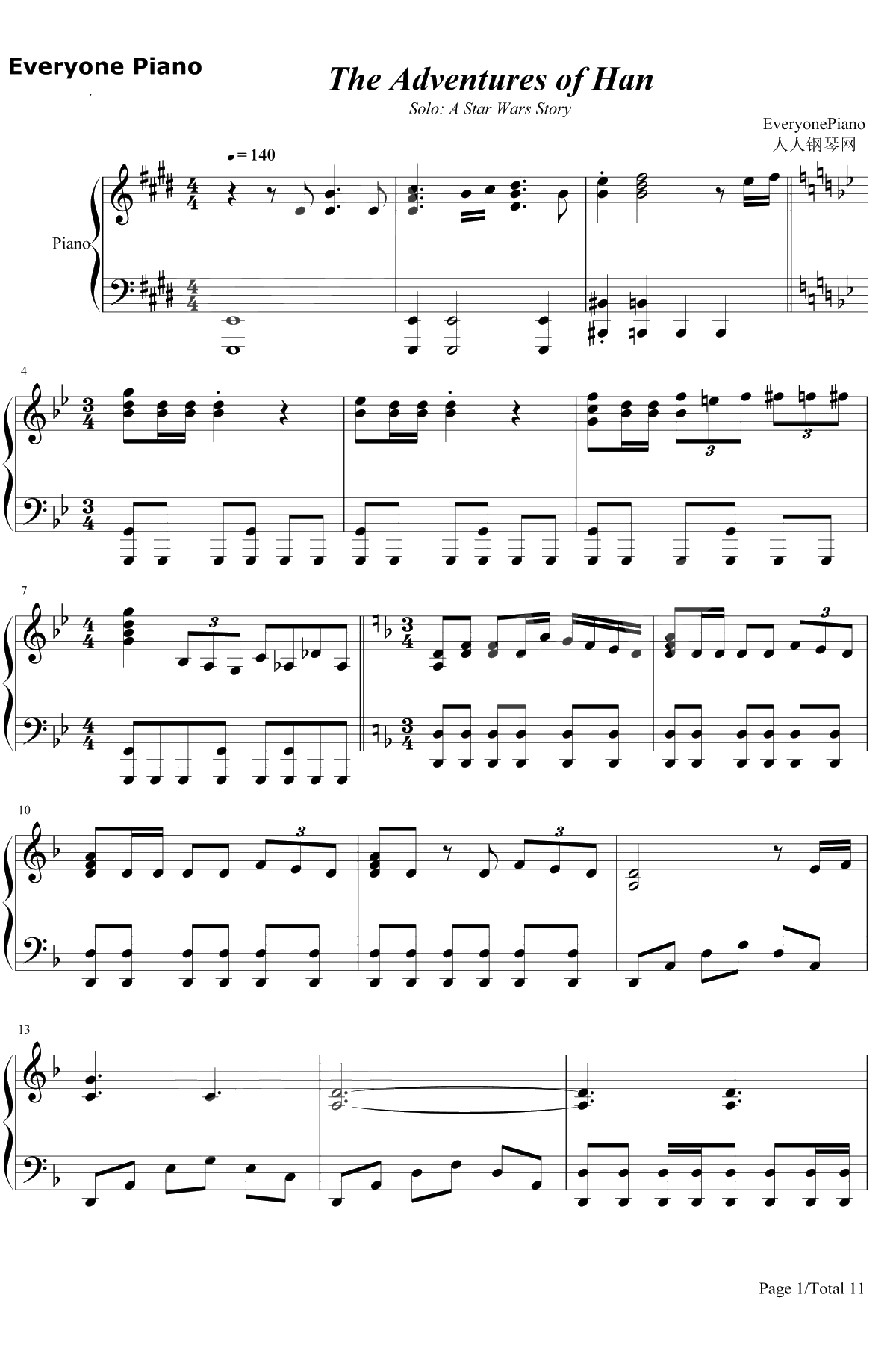 The Adventures of Han钢琴谱-John Williams-游侠索罗星球大战外传OST1