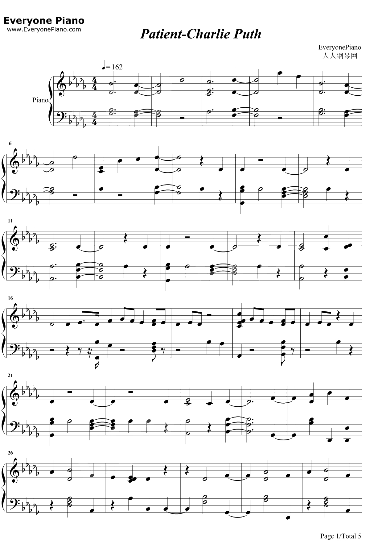 Patient钢琴谱-Charlie Puth1