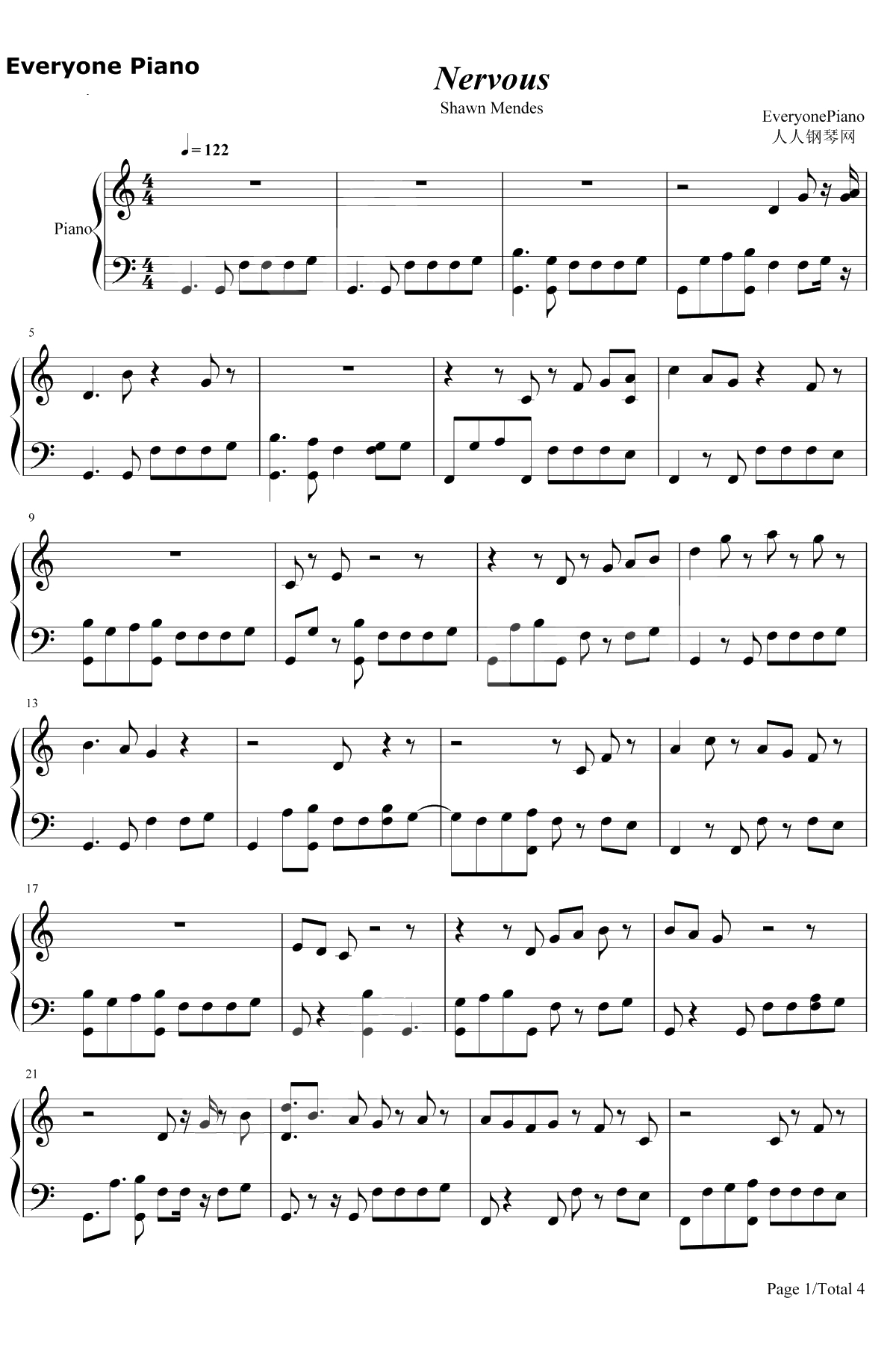 Nervous钢琴谱-Shawn Mendes1