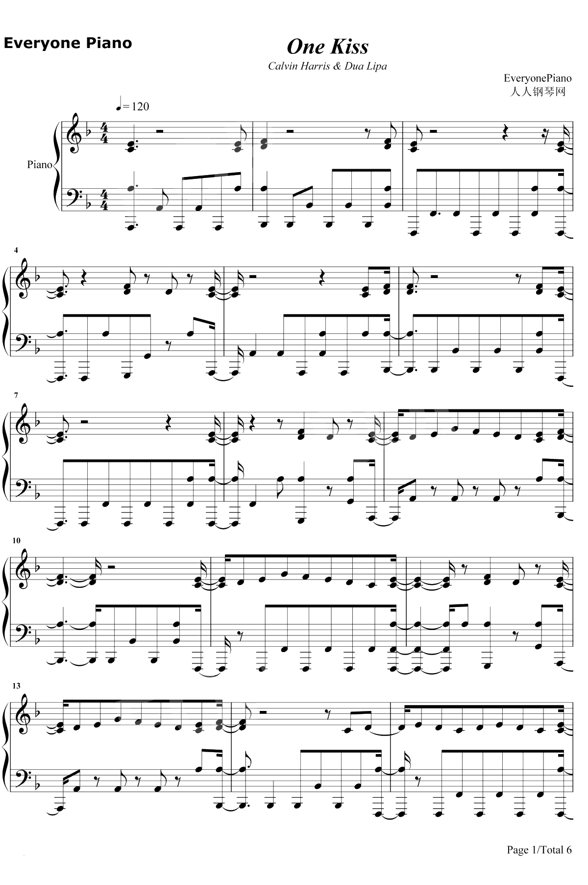 One Kiss钢琴谱-Calvin Harris / Dua Lipa1
