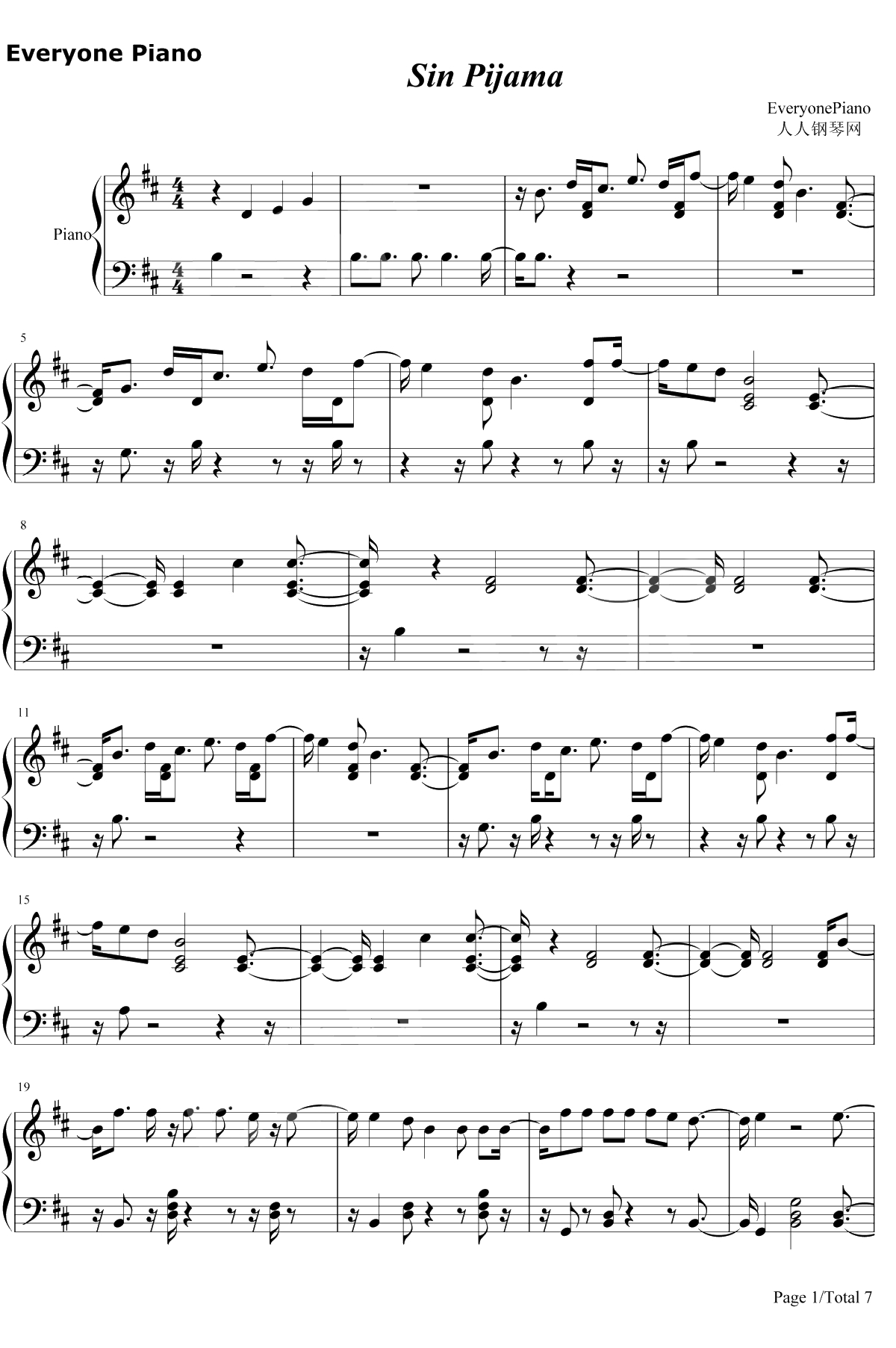 Sin Pijama钢琴谱-Becky G / Natti Natasha1