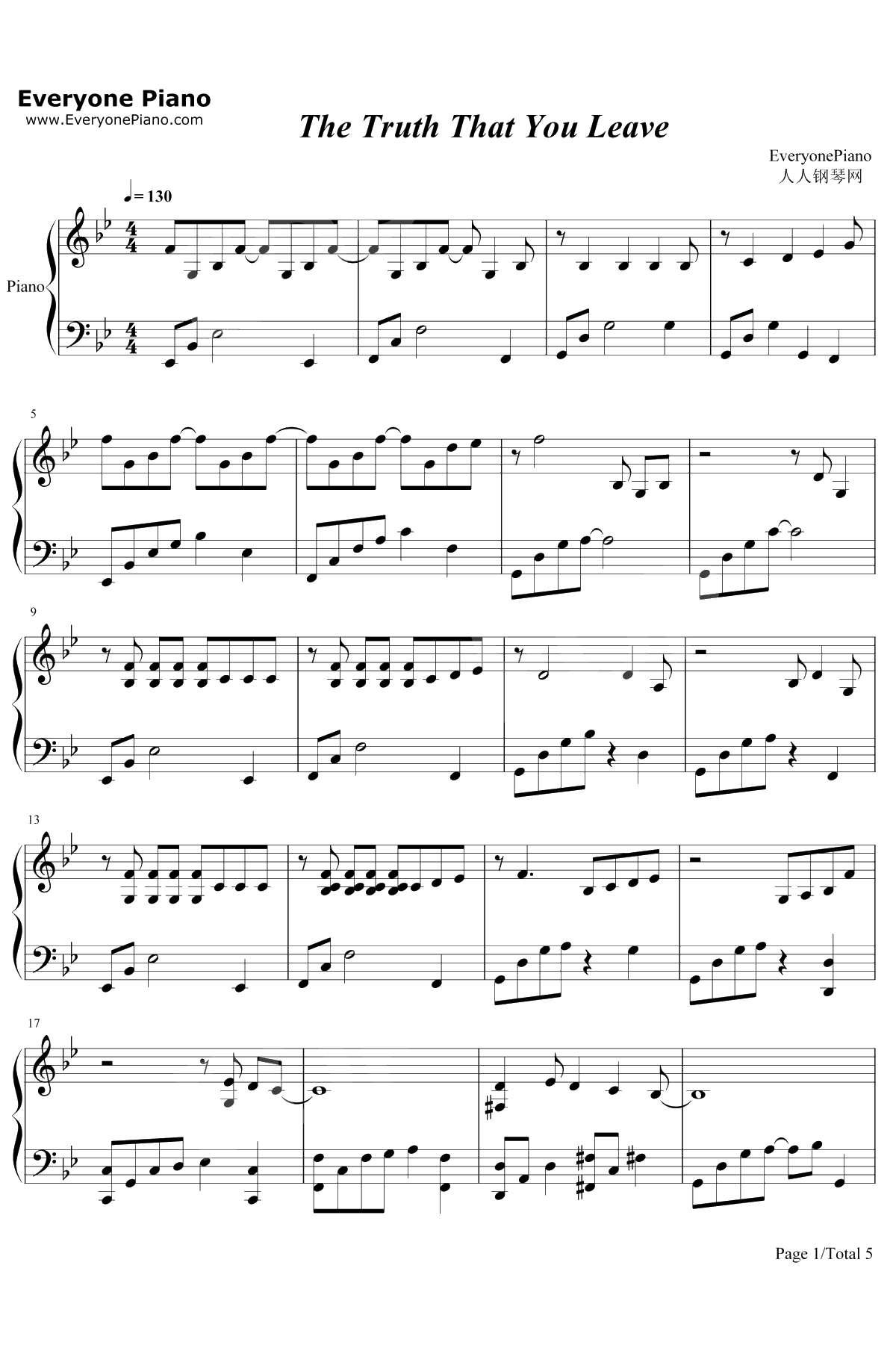 The Truth That You Leave 钢琴谱-Pianoboy1