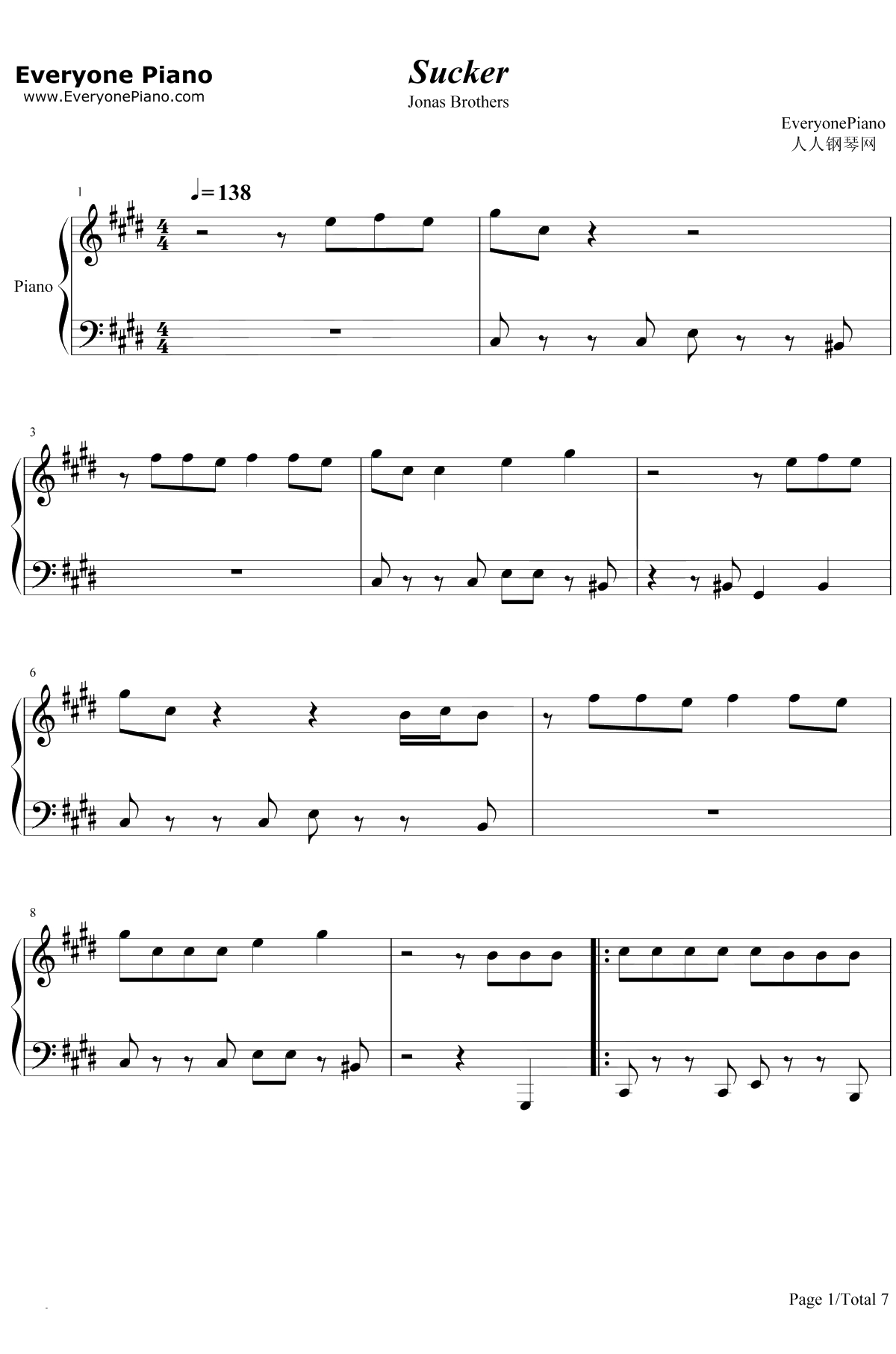 Sucker钢琴谱-JonasBrothers1
