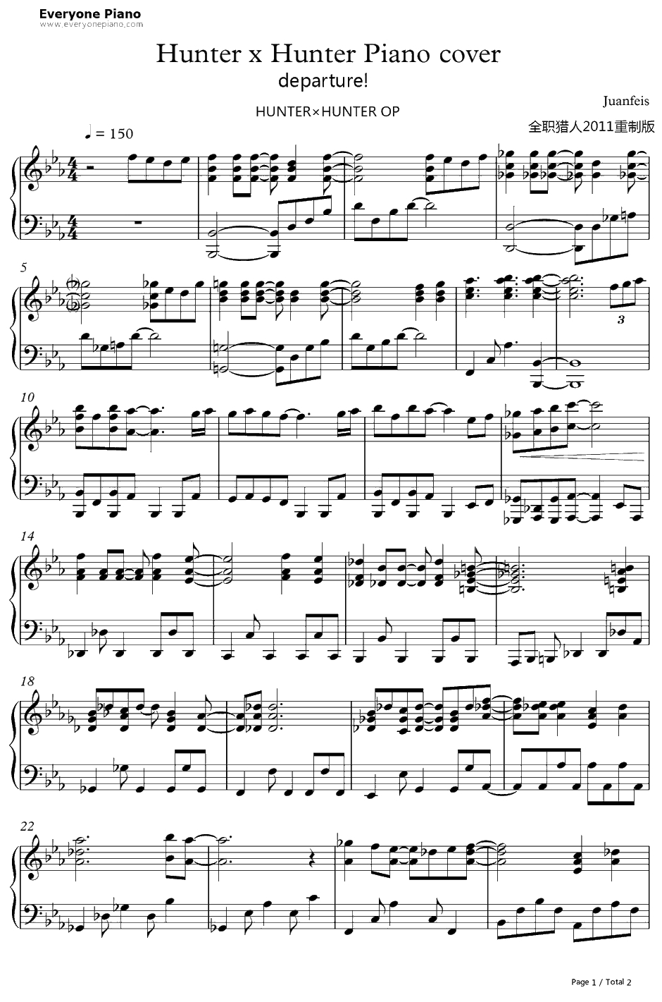 Departure!钢琴谱-小野正利-全职猎人2011重制版OP1