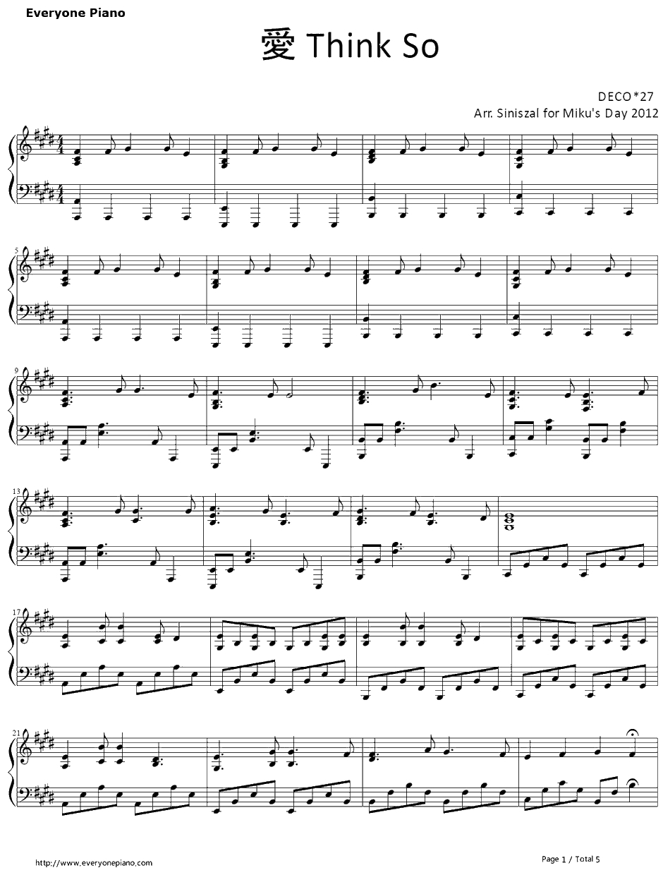 爱think so钢琴谱-初音ミク-愛thinkso1