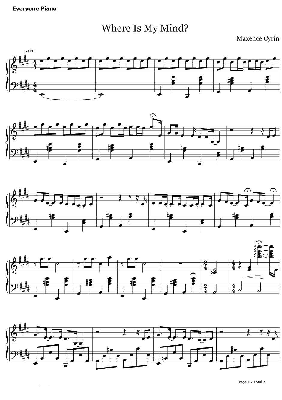 Where Is My Mind钢琴谱-Pixies1