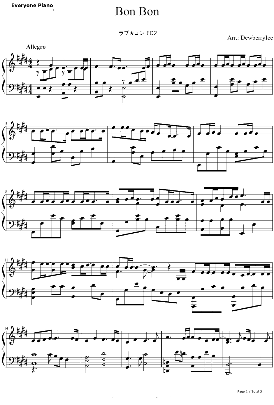 Bon Bon钢琴谱-Hey!Say!7-恋爱情结ED21