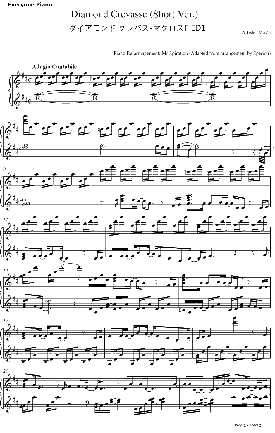 ダイアモンドクレバス钢琴谱-シェリル・ノームstarringMay'n-MacrossFED11