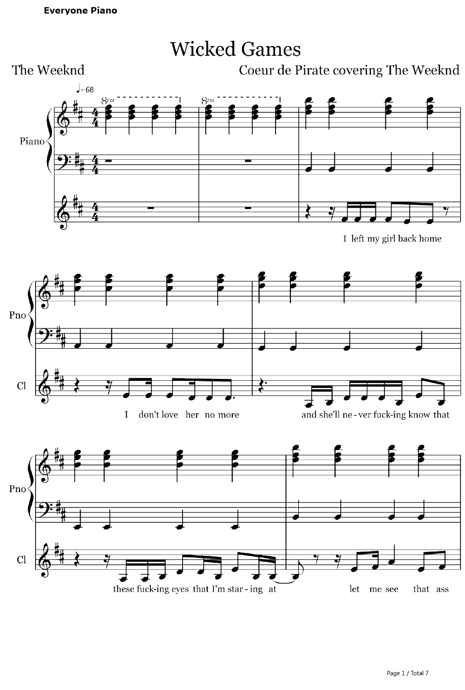 Wicked Games钢琴谱-TheWeeknd　-伴奏1