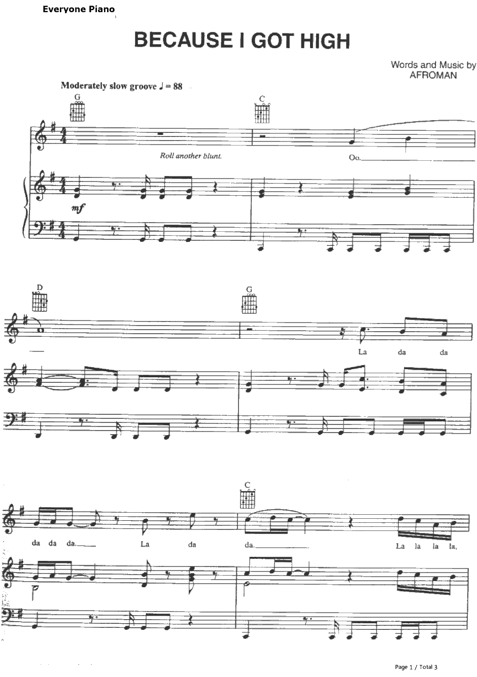 Because I GotHigh钢琴谱-Afroman1