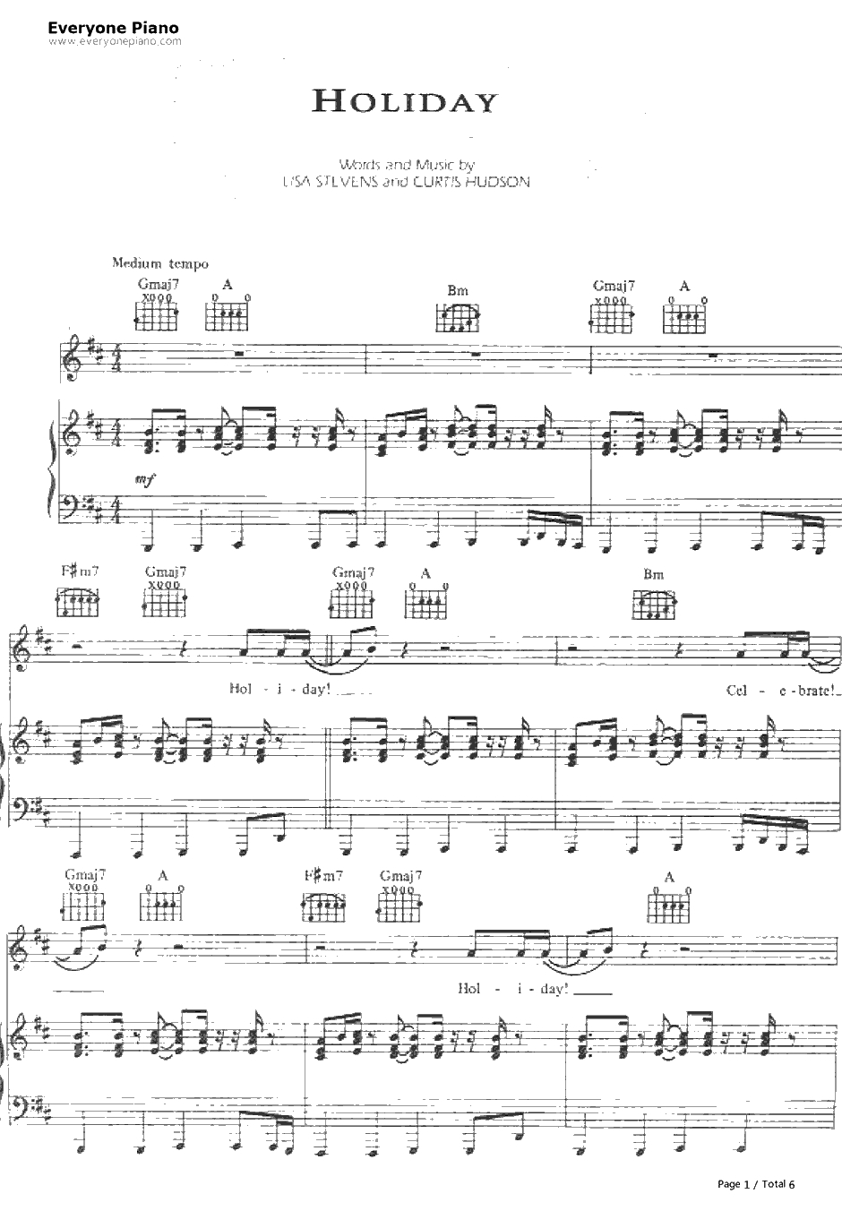 Holiday钢琴谱-Madonna1