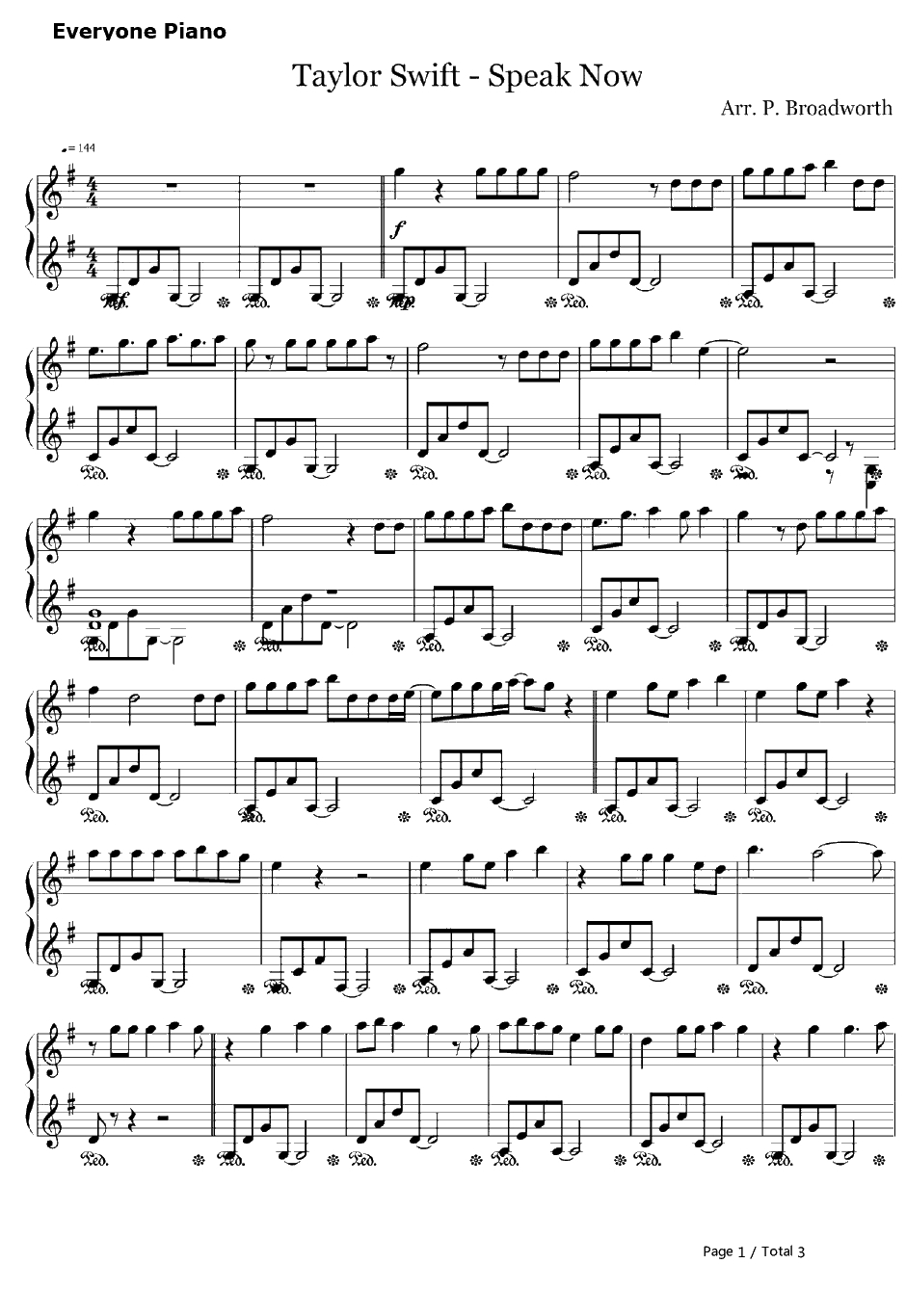 Speak Now钢琴谱-TaylorSwift　泰勒·斯威夫特　1