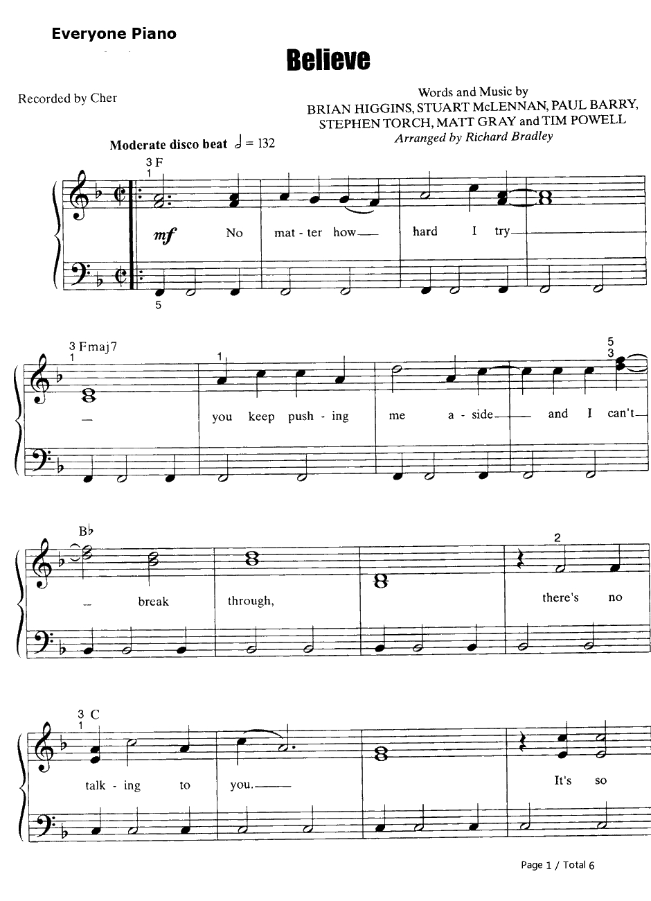 Believe钢琴谱-Cher1