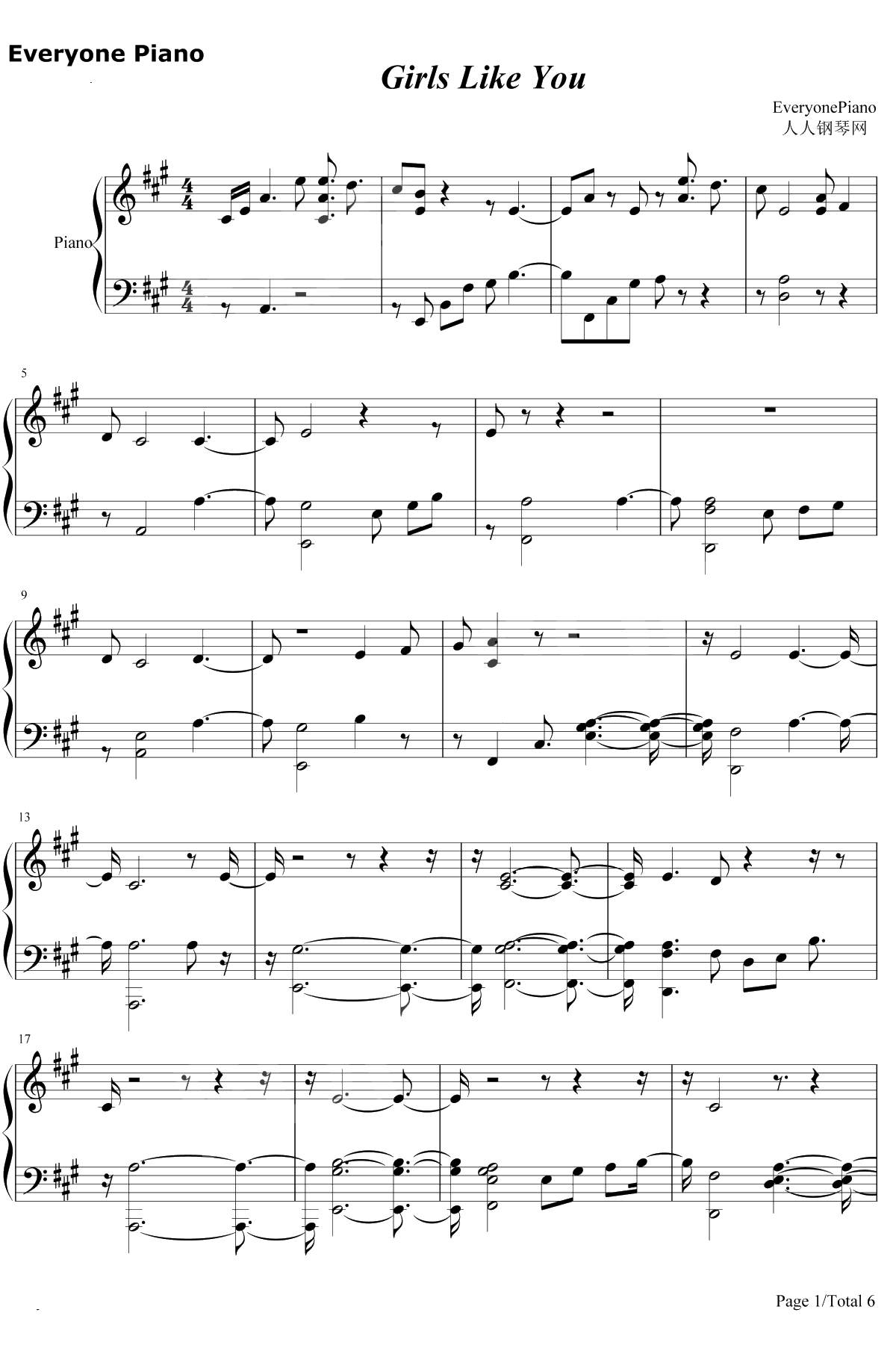 Girls Like You钢琴谱-Maroon51