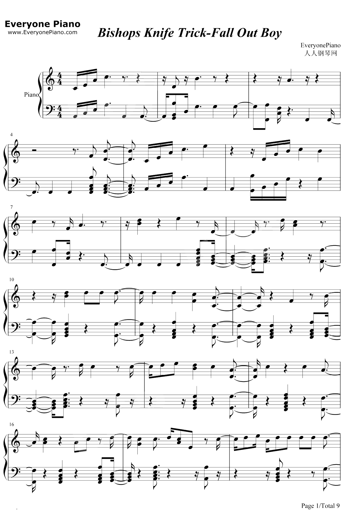 Bishops Knife Trick钢琴谱-Fall Out Boy1