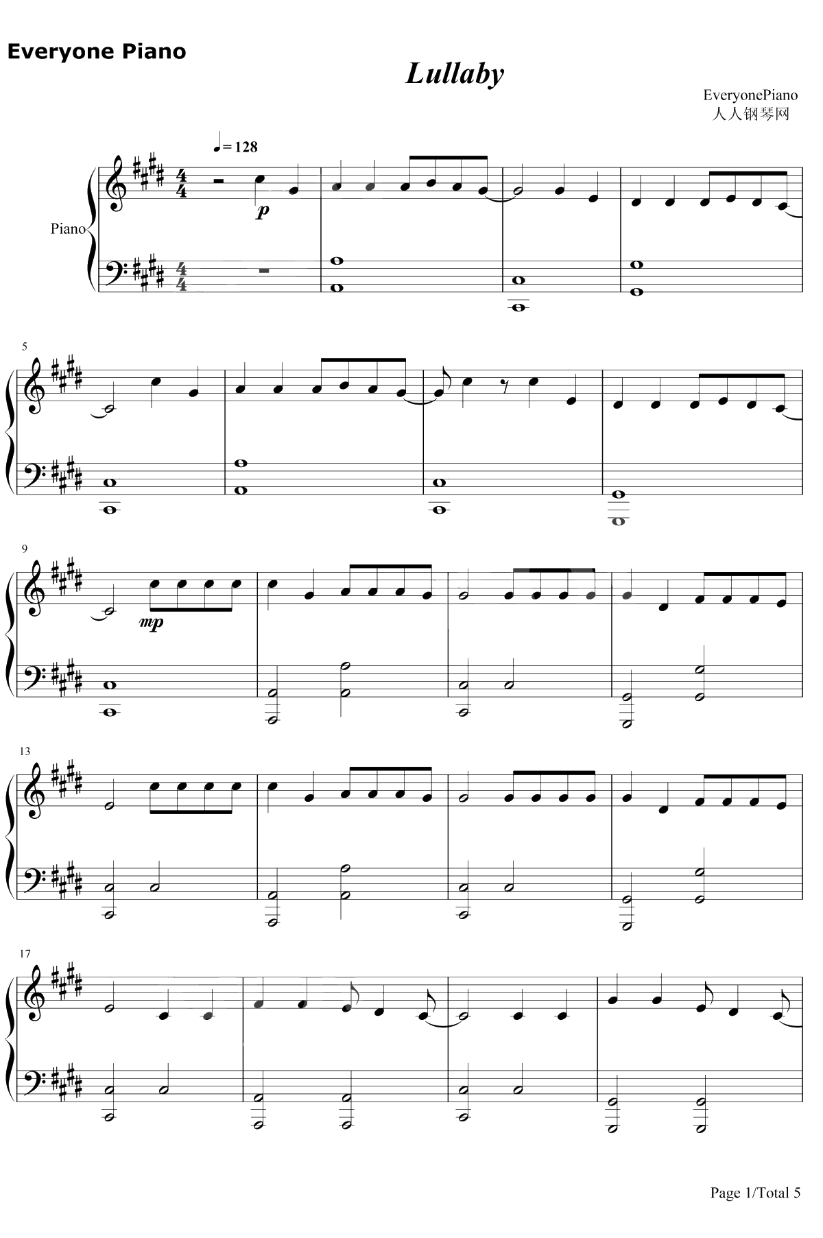 Lullaby钢琴谱-R3hab / Mike Williams1