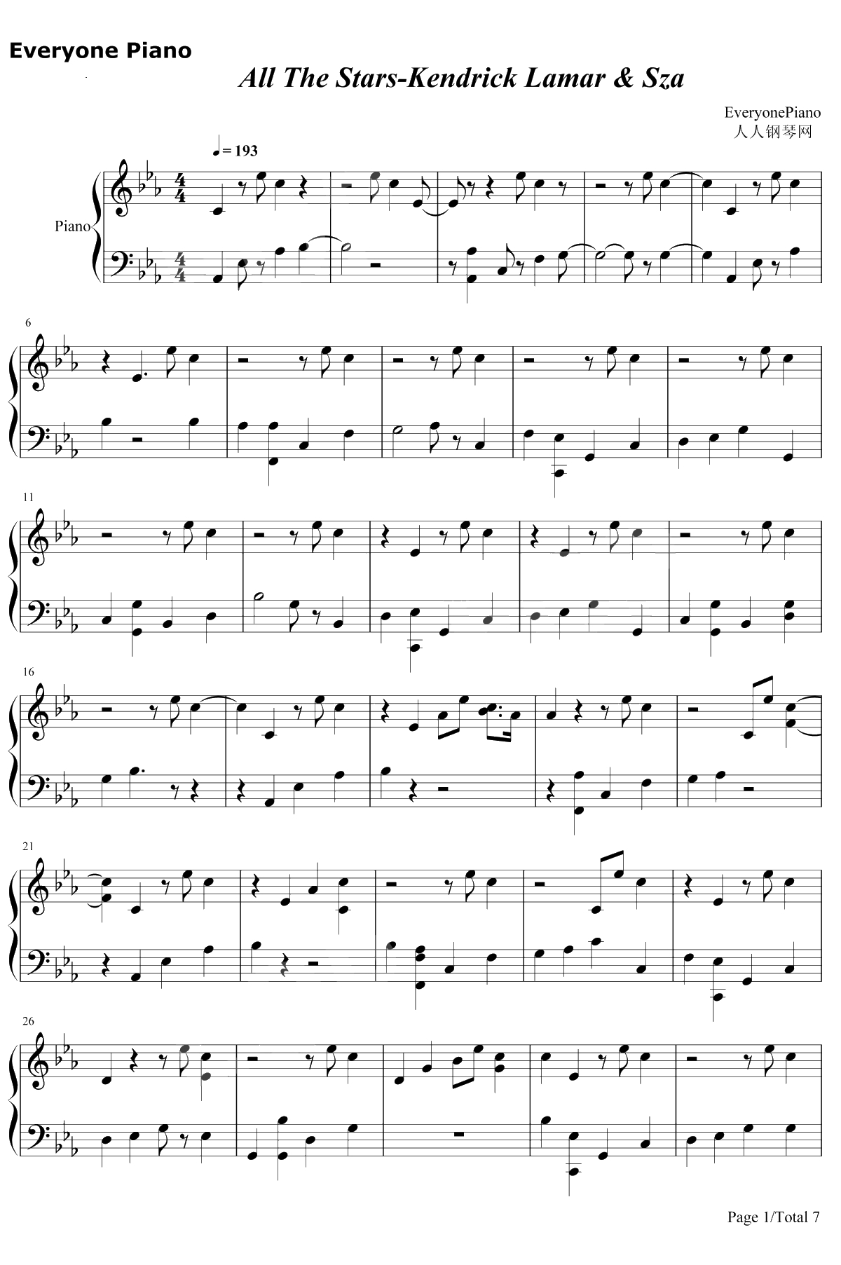 All The Stars钢琴谱-Kendrick Lamar / SZA1