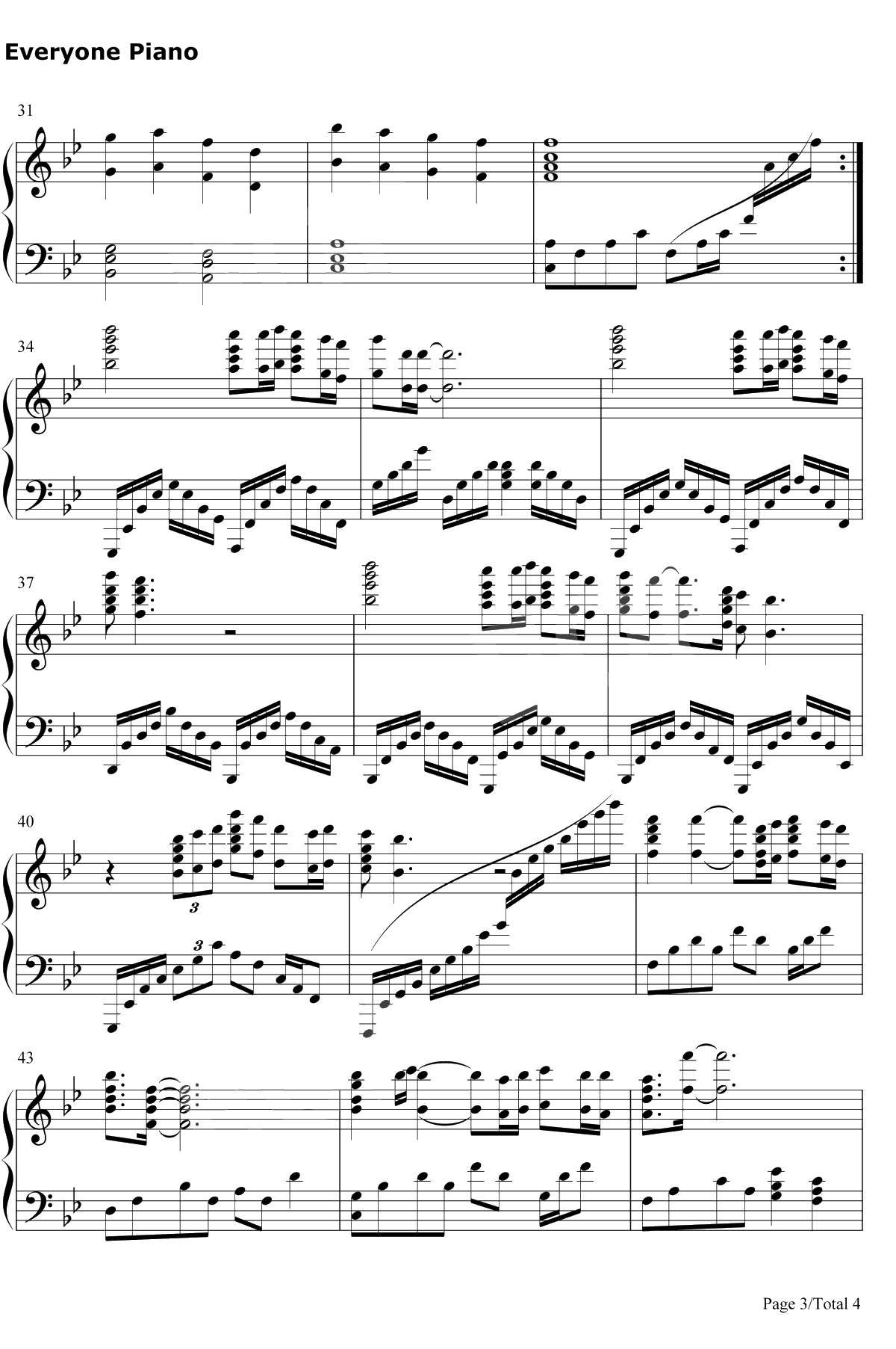 想你的365天钢琴谱-李玟-宝莲灯主题曲3